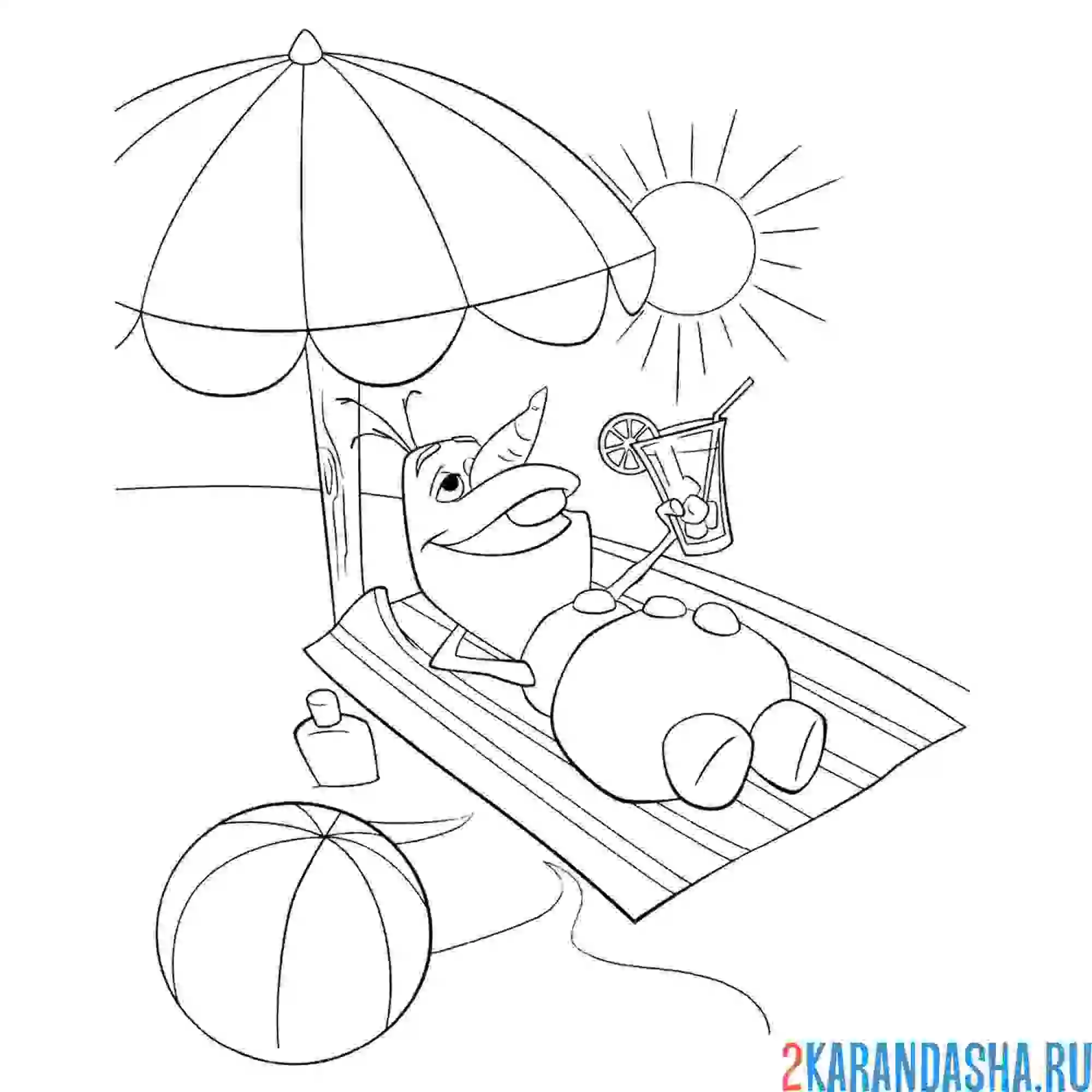 Раскраска снеговик олаф мечтает увидеть лето