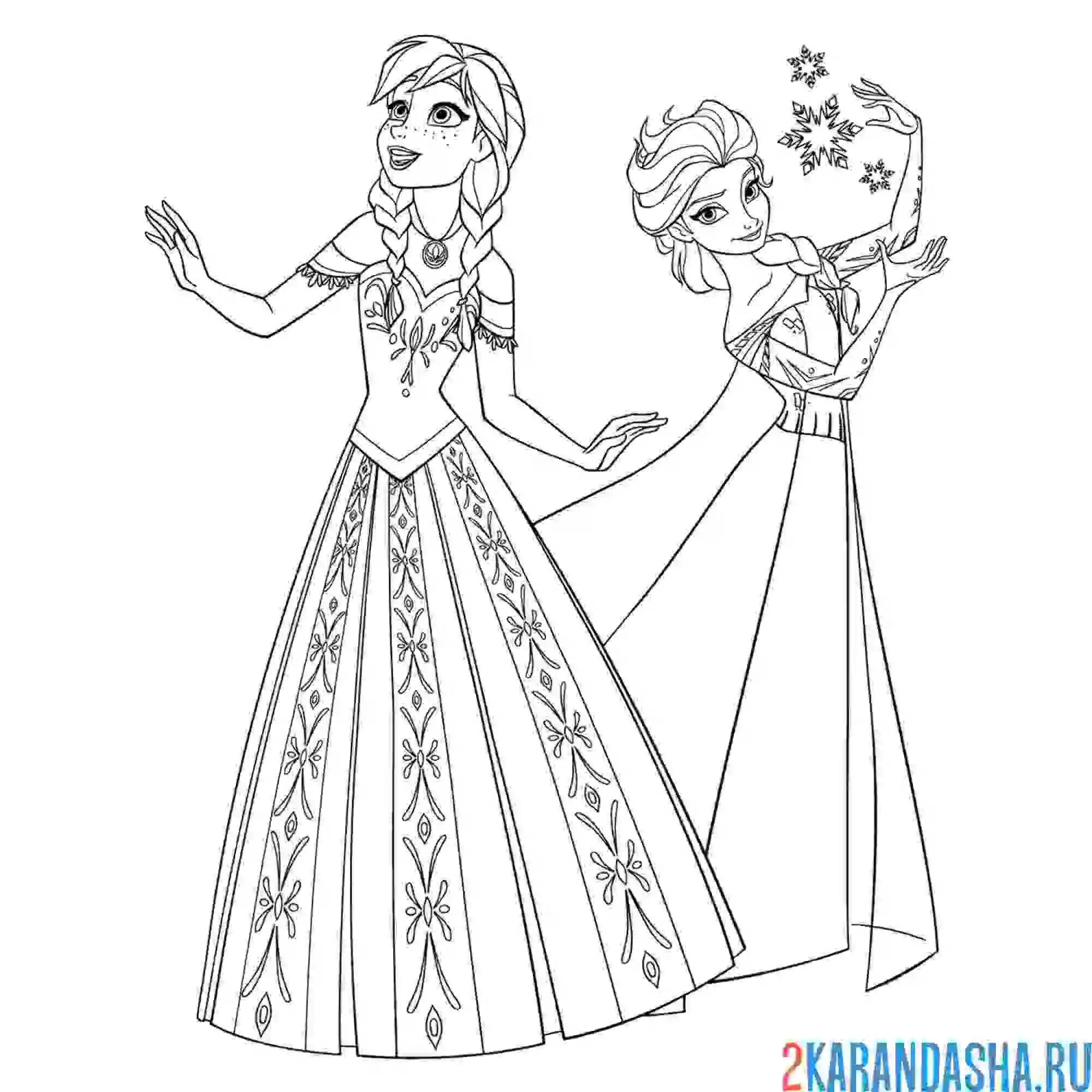 Раскраска волшебство эльзы и анна