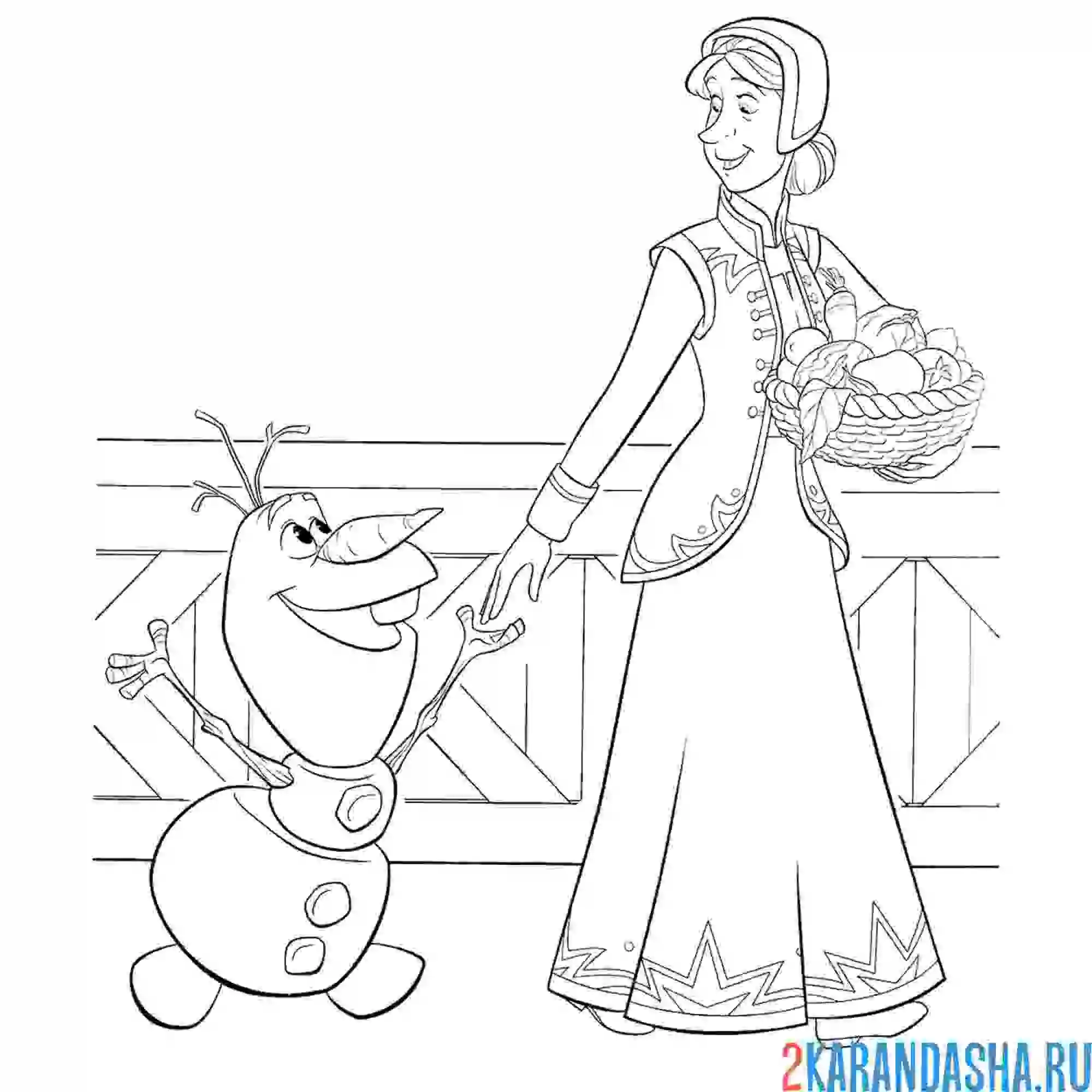 Раскраска герда и олаф во дворце