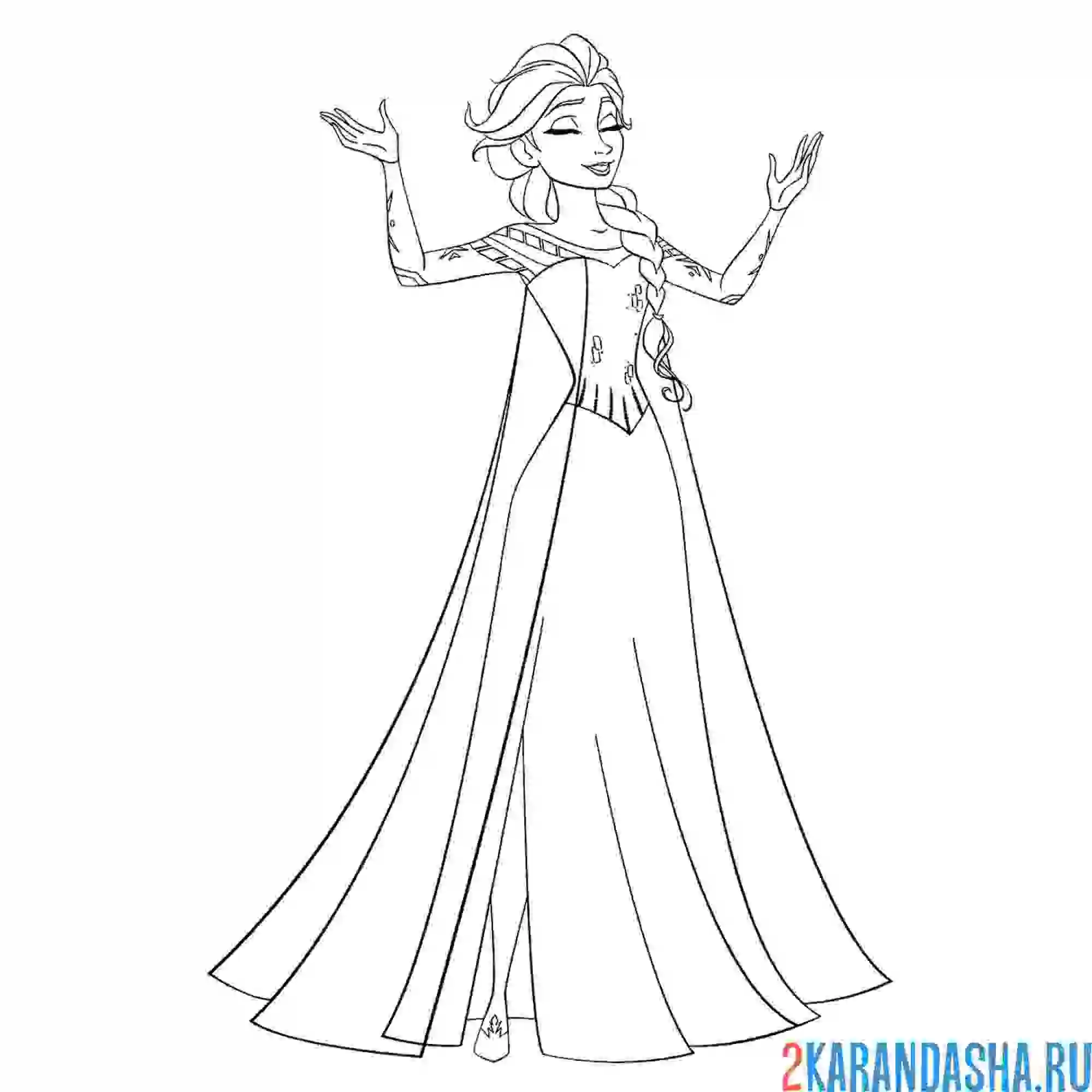 Раскраска королева эльза в красивом платье