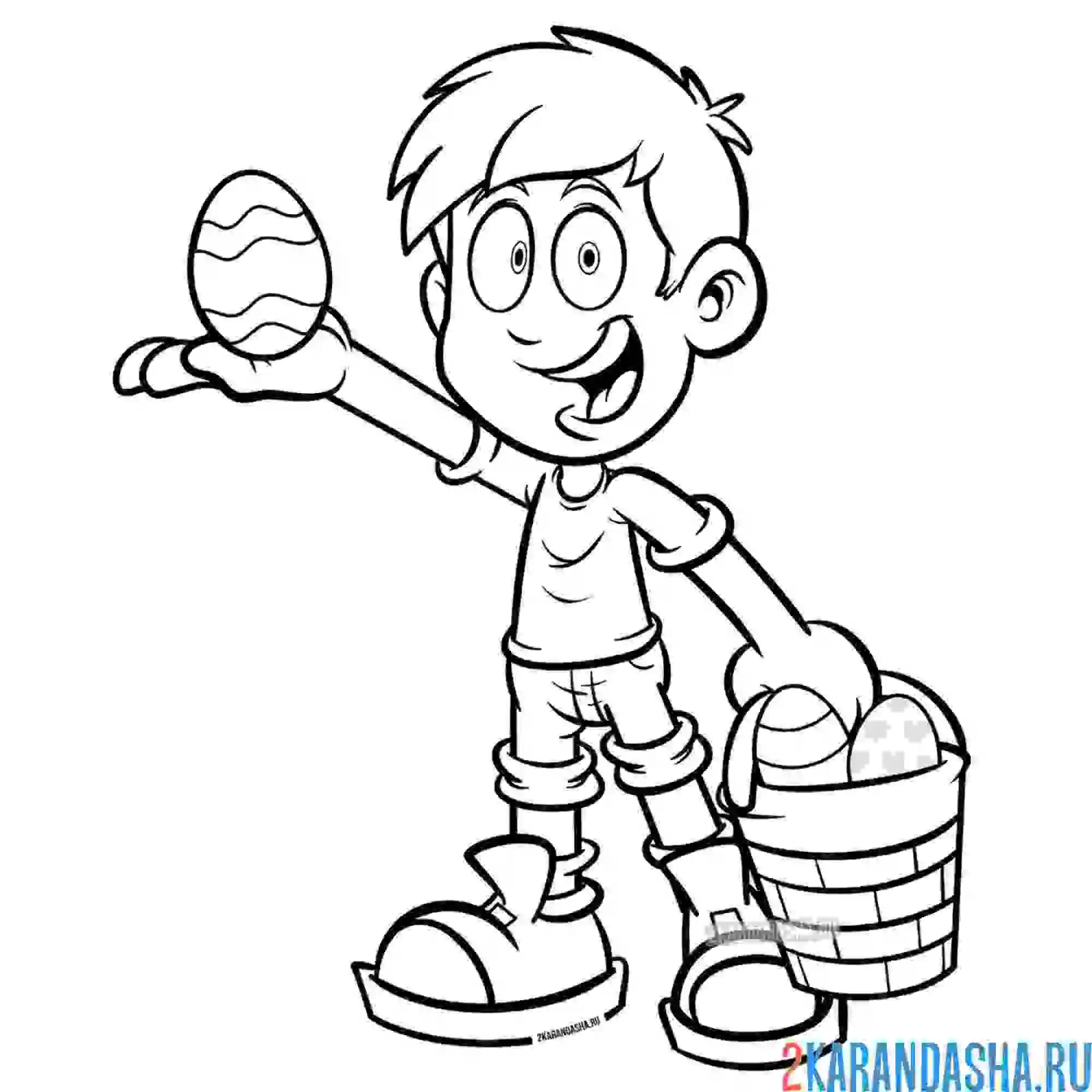 Раскраска мальчик с пасхальными яичками