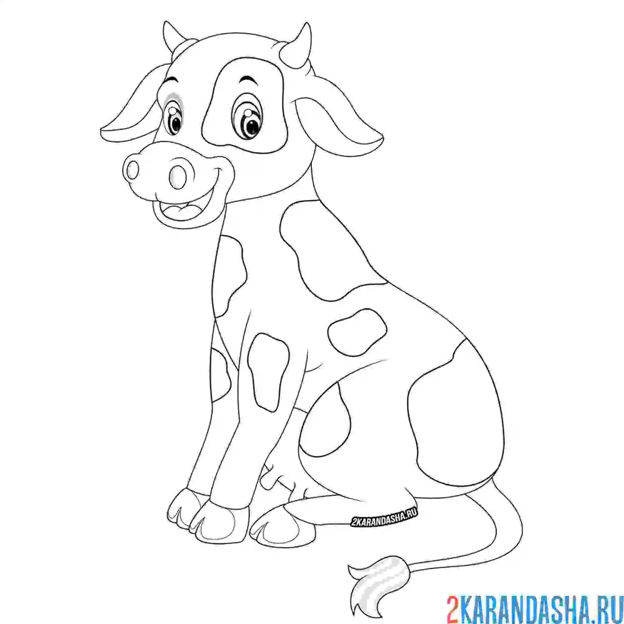 Раскраска маленькая коровка сидит