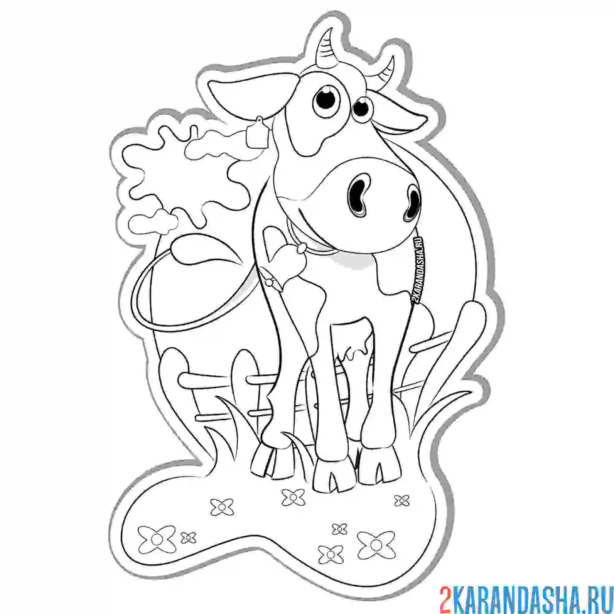 Раскраска коровка за забором