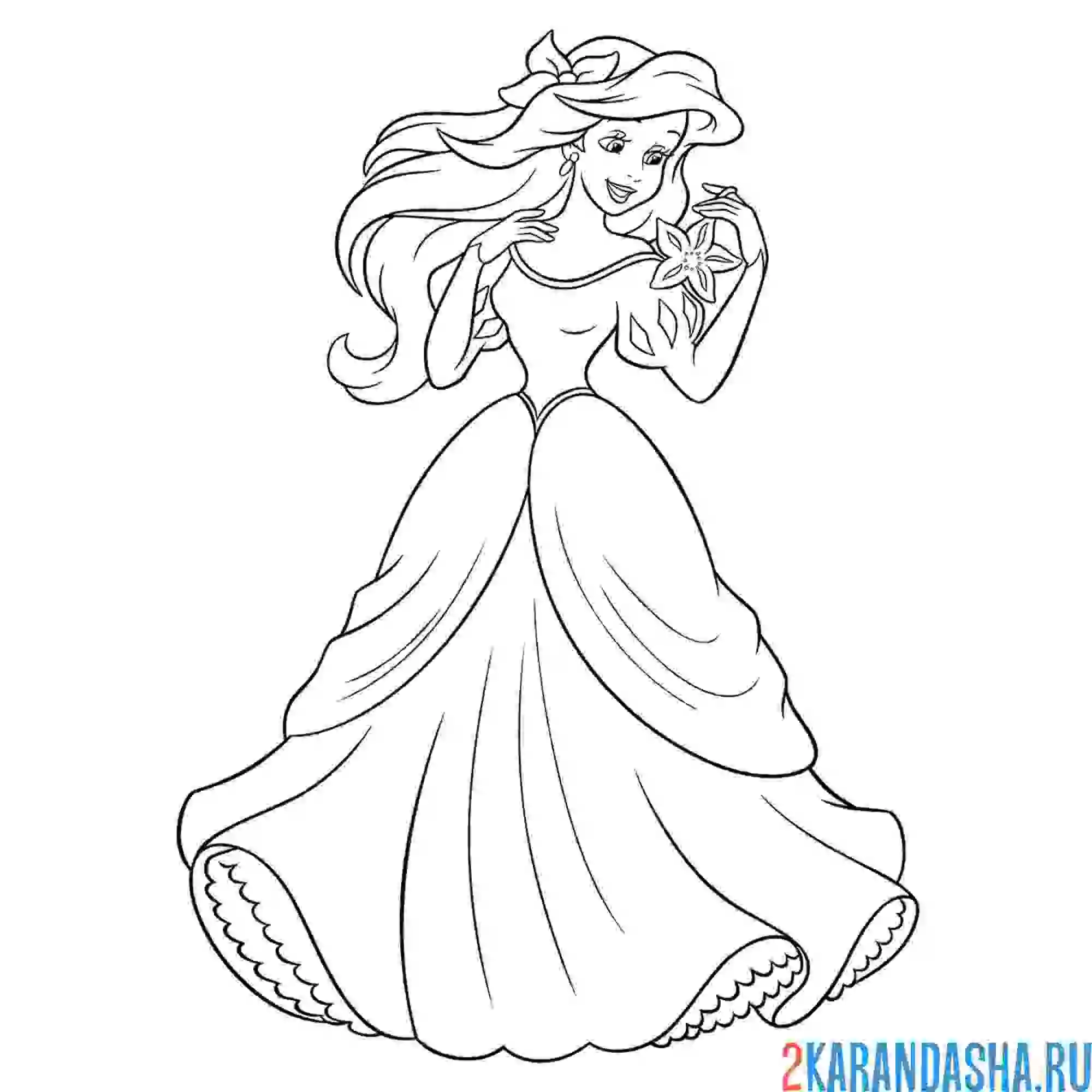 Раскраска принцесса ариэль в платье на балу