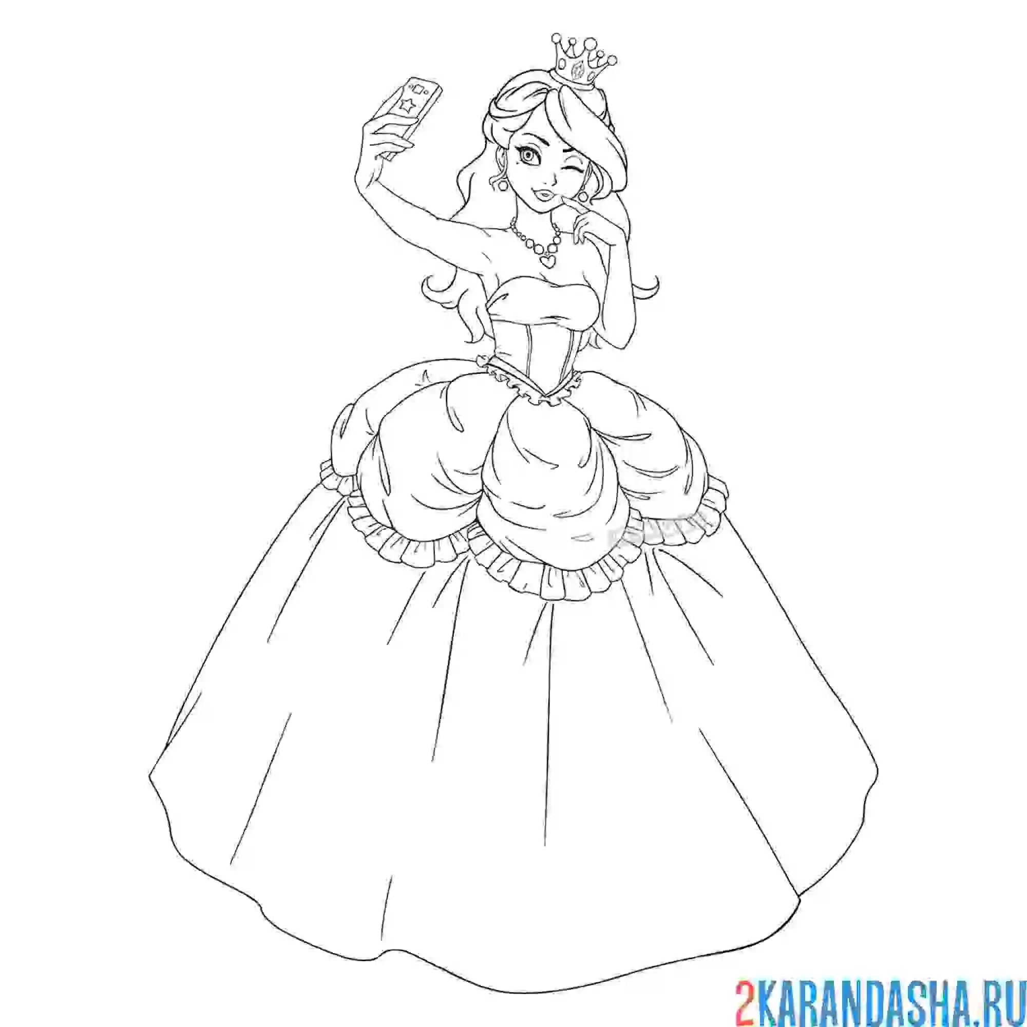 Раскраска красивая и модная принцесса