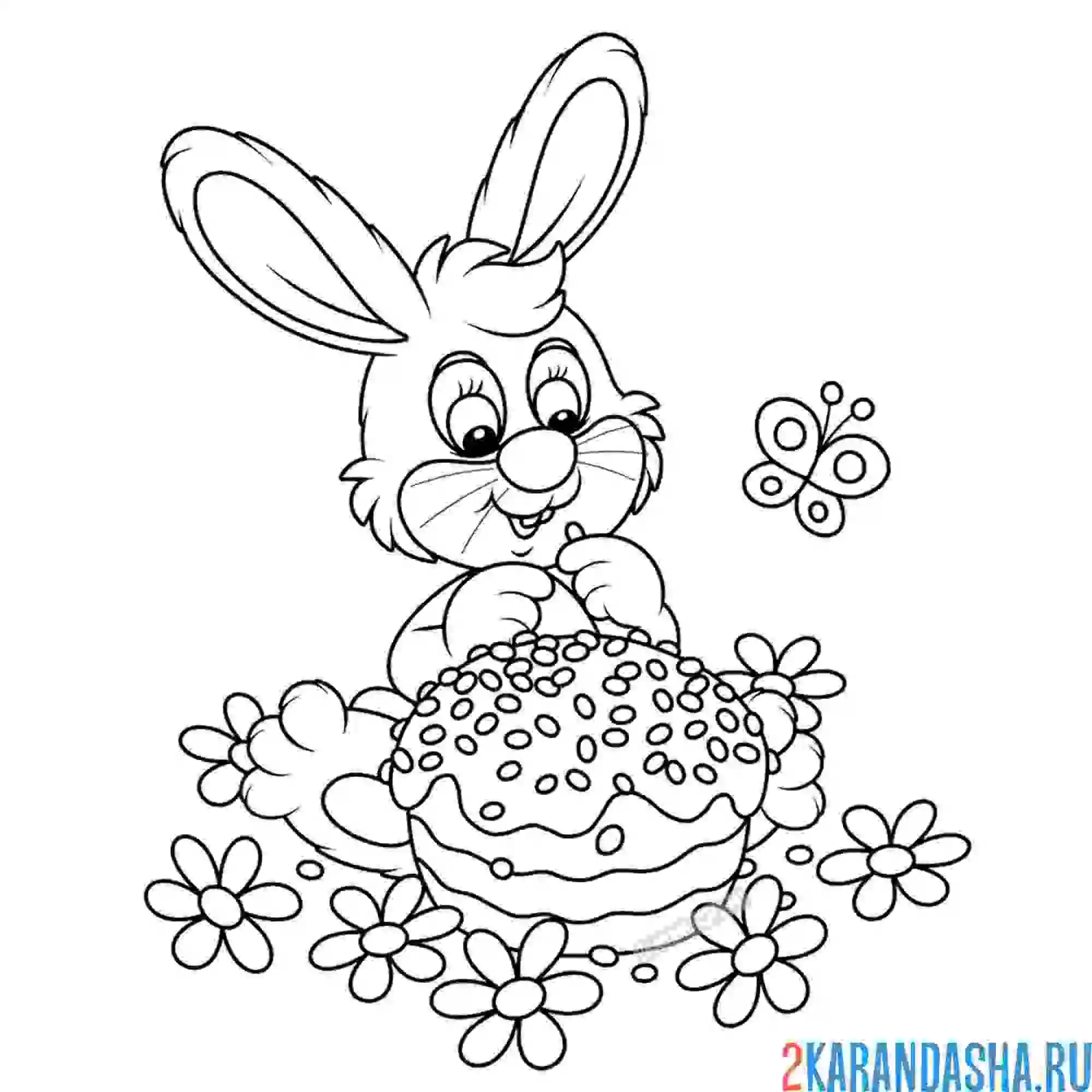 Раскраска кулич на пасху и зайка