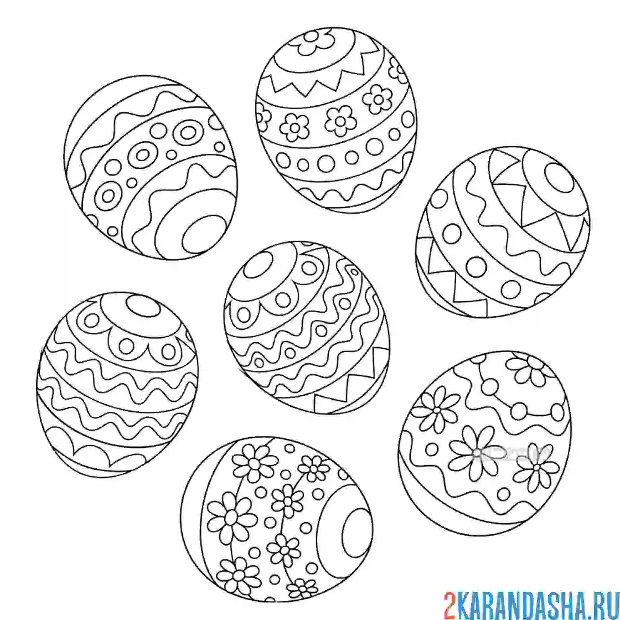 Раскраска много пасхальных яиц на одном листе