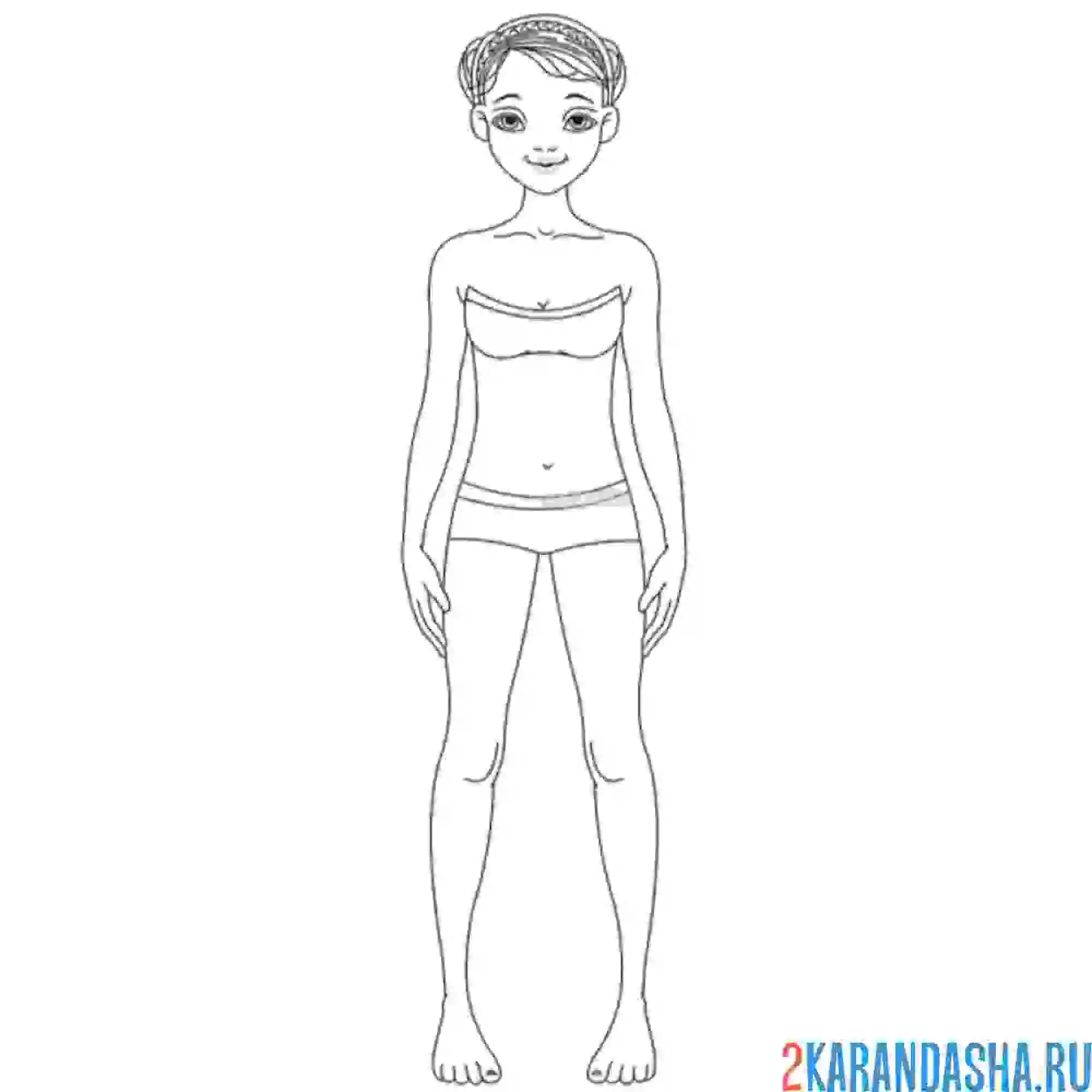 Раскраска бумажная кукла для вырезания настя в купальнике без одежды