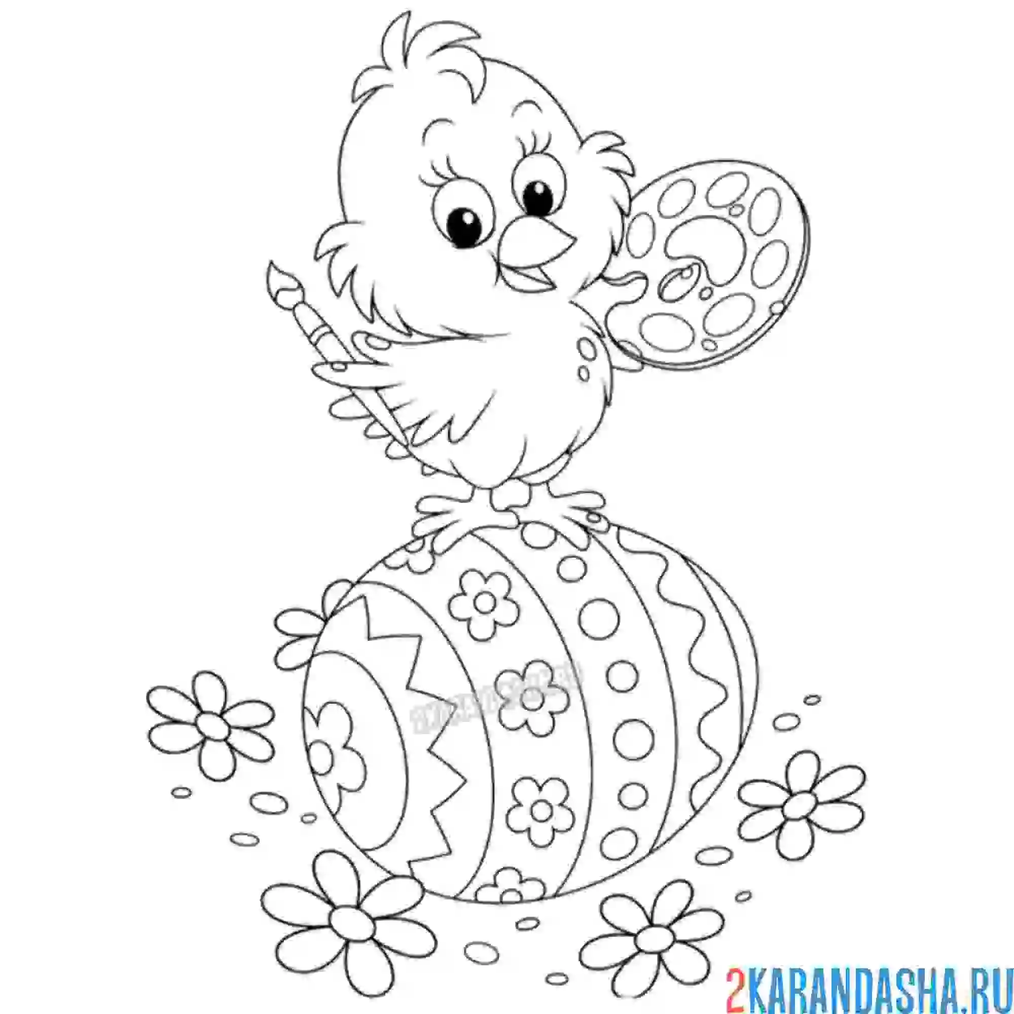 Раскраска птенчик на пасхальном яичке