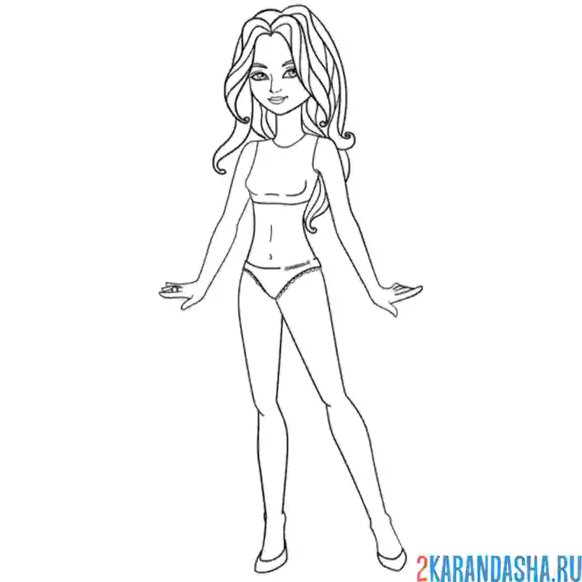 Раскраска бумажная кукла для вырезания миа в нижнем белье