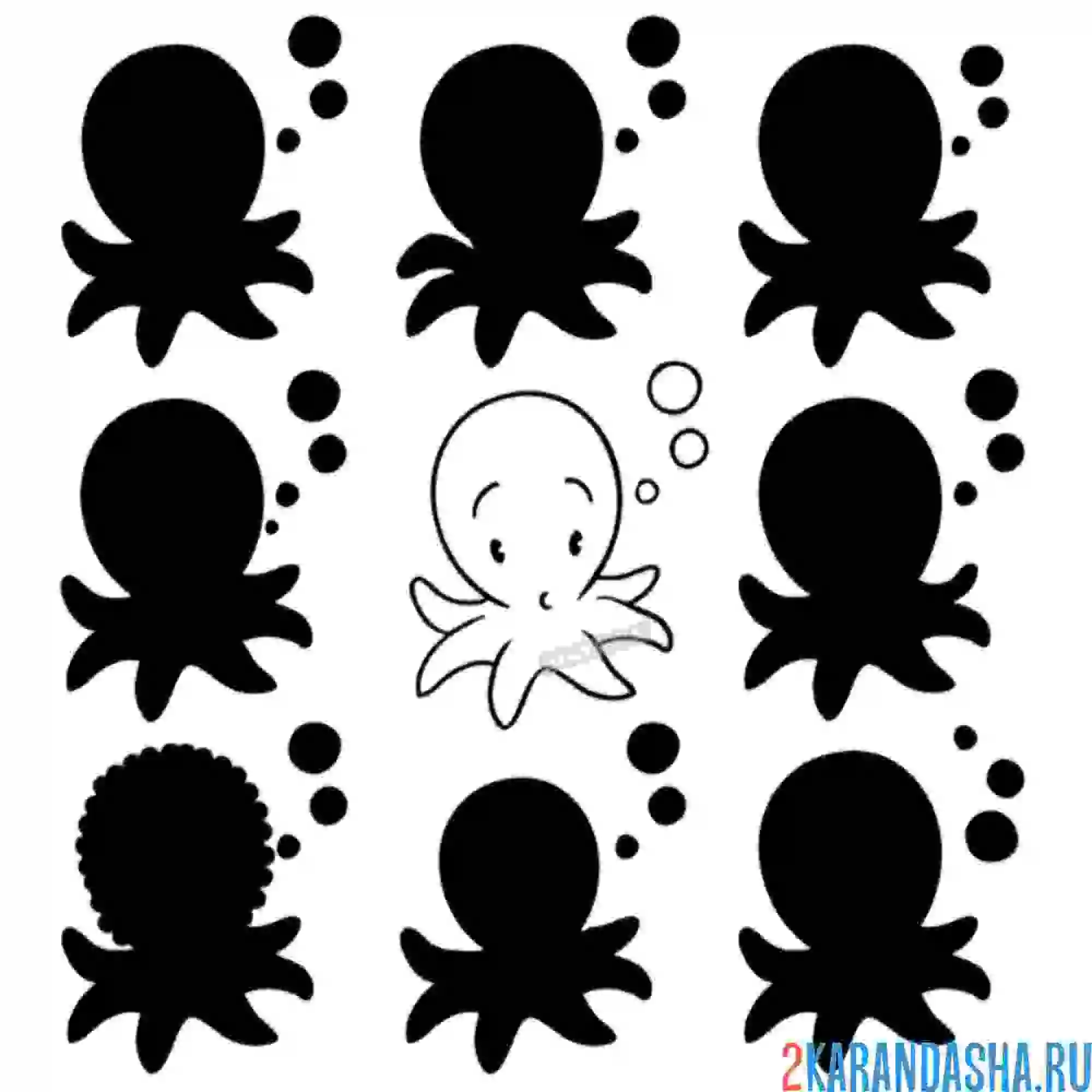 Раскраска осьминог подходит для младшей группы