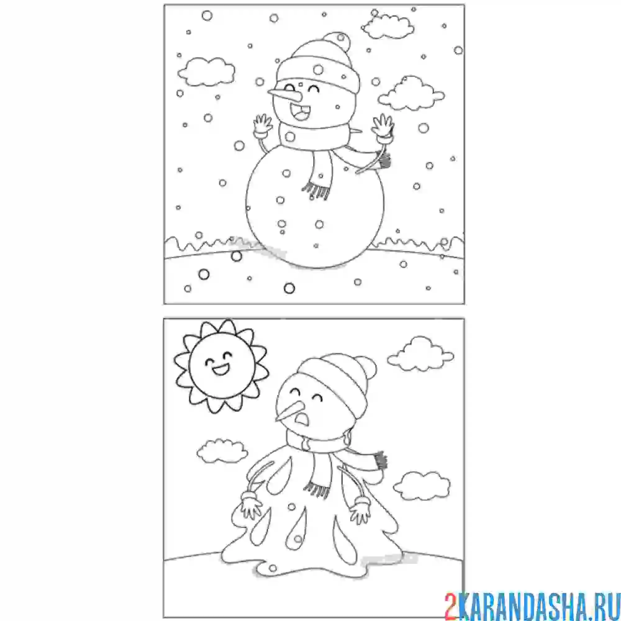 Раскраска зима против весны. весна пришла