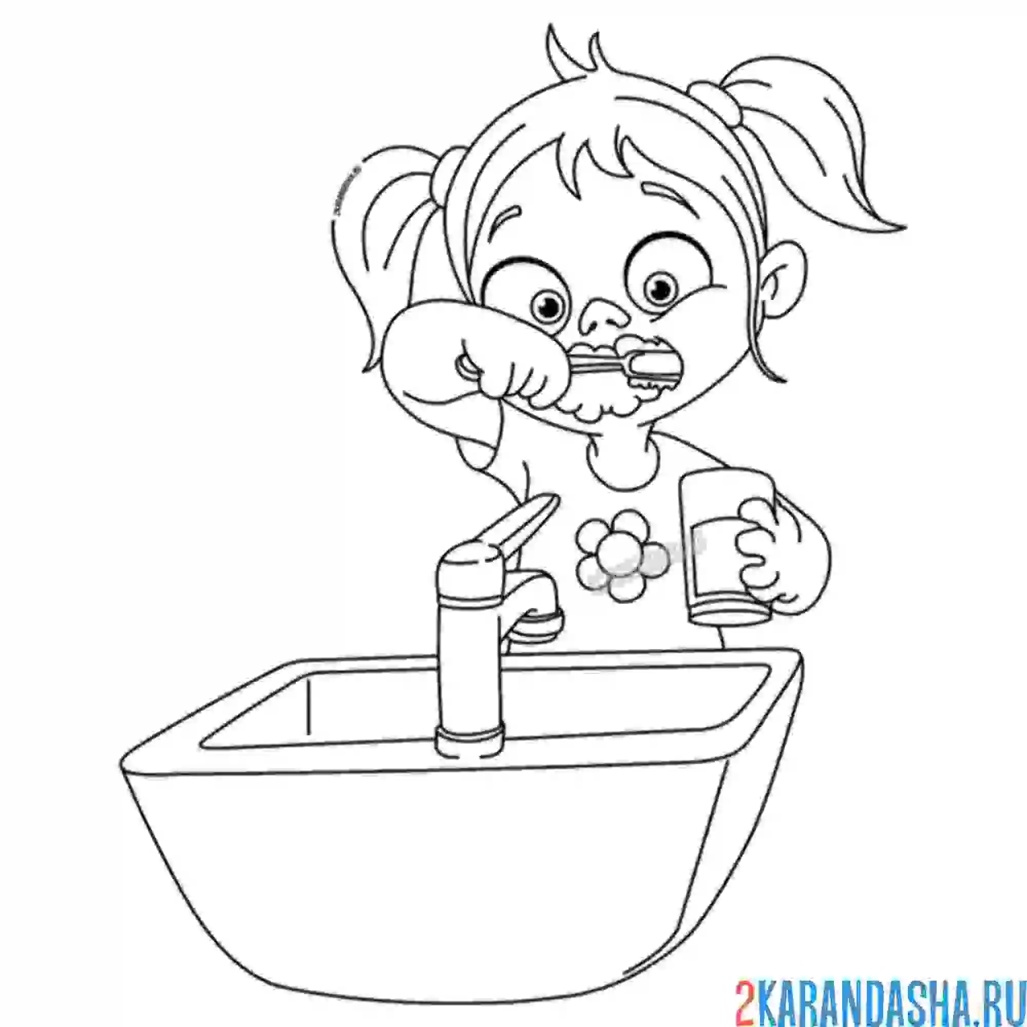 Раскраска девочка чистит зубы