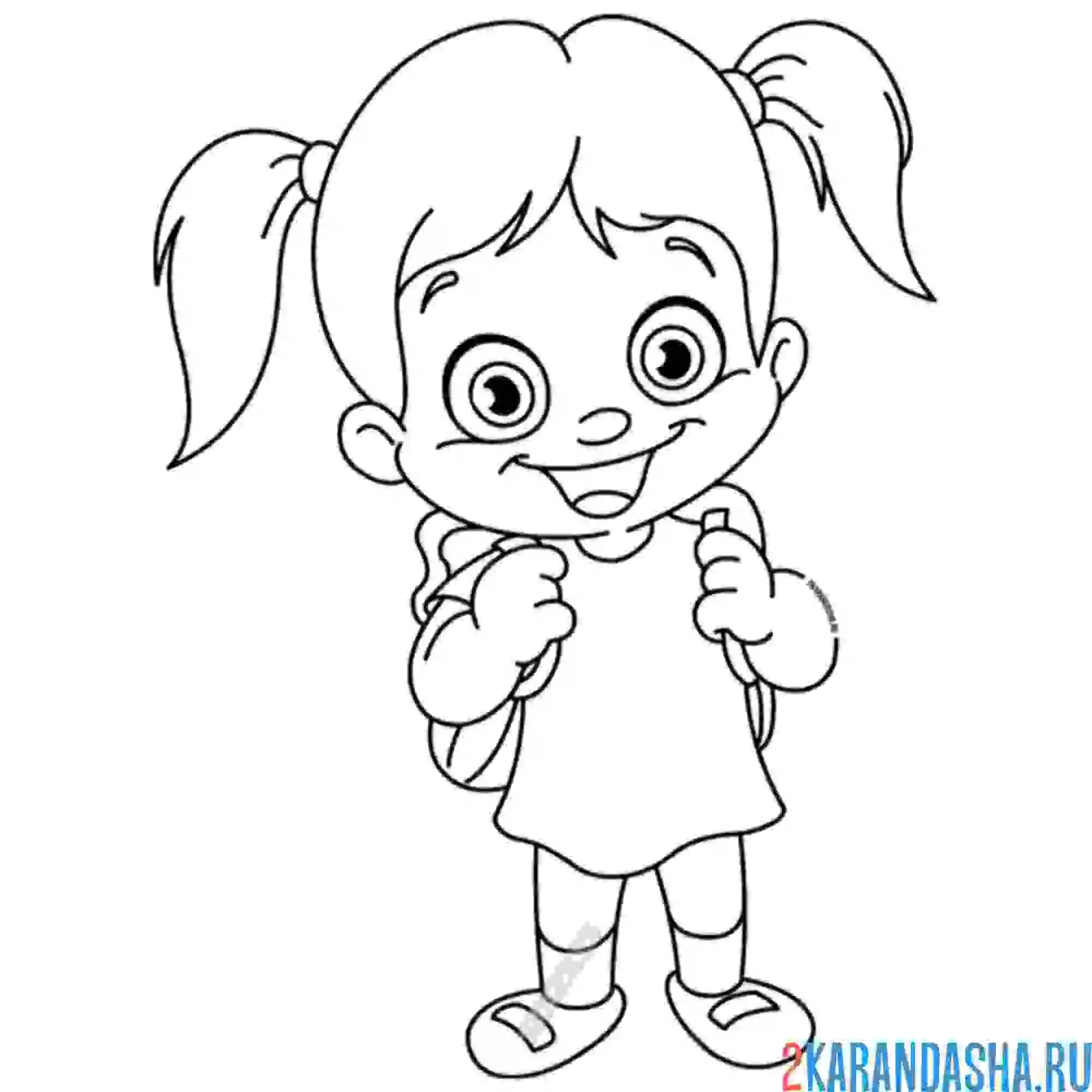 Раскраска маленькая девочка с рюкзаком