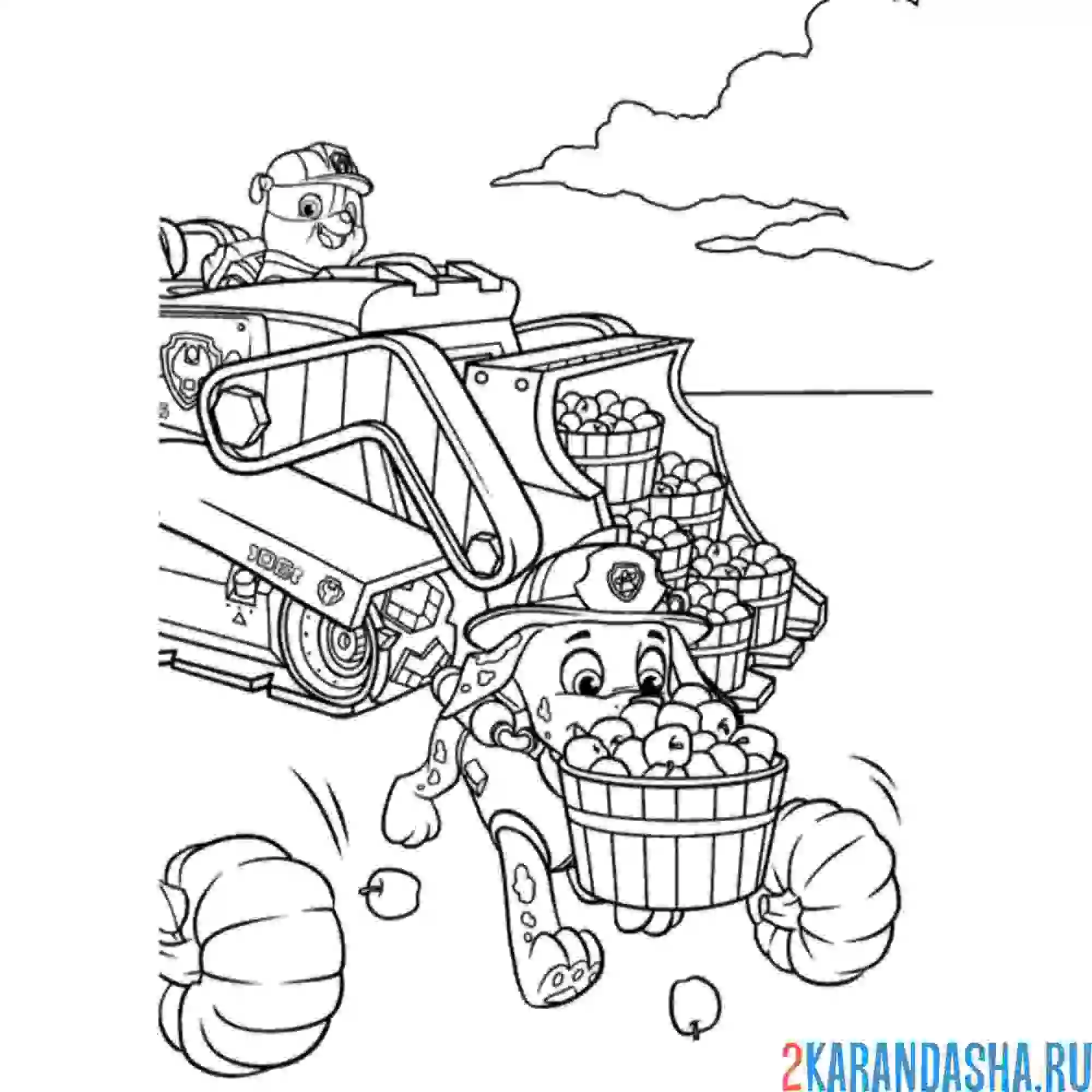 Раскраска крепыш и маршал с яблоками