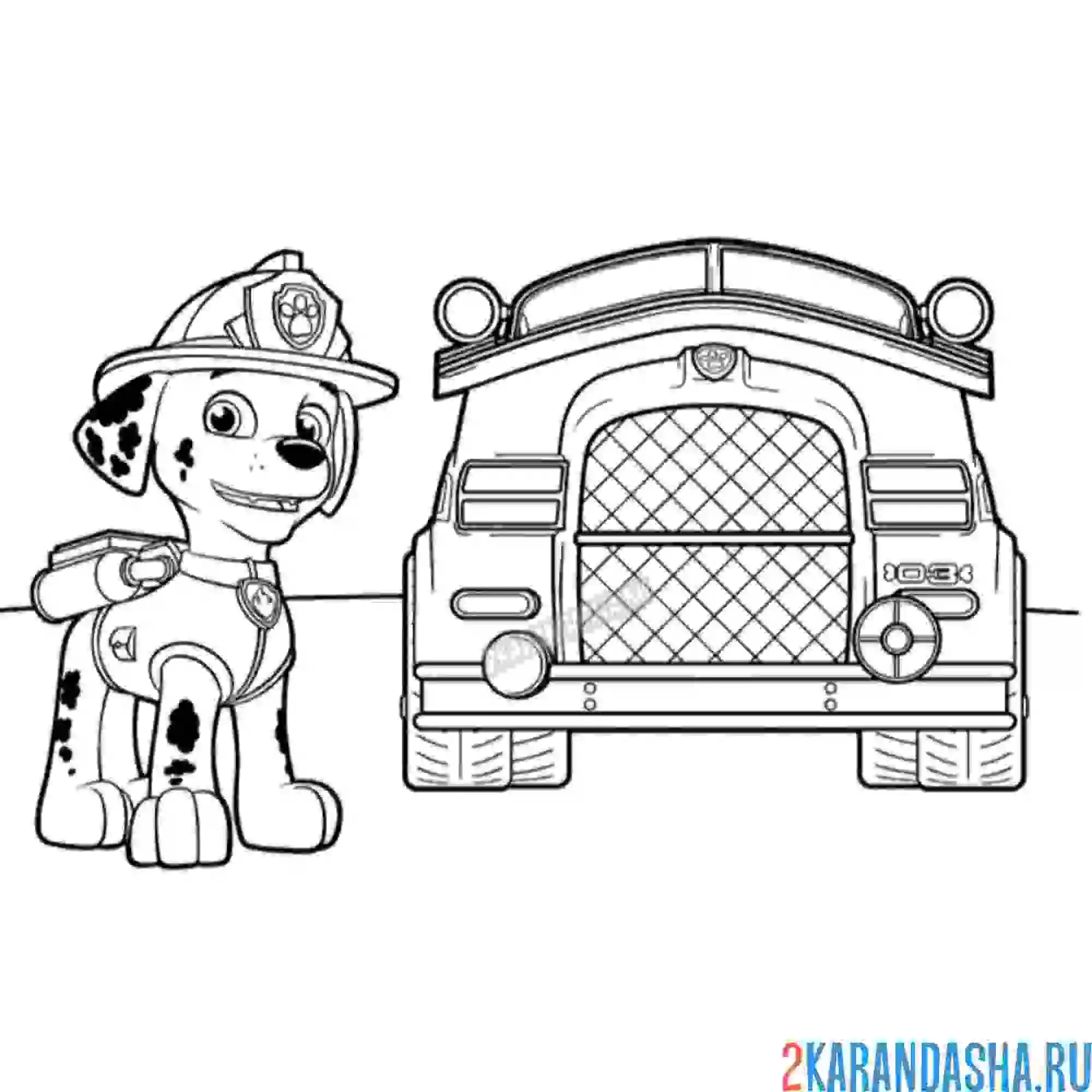 Раскраска маршал и машина