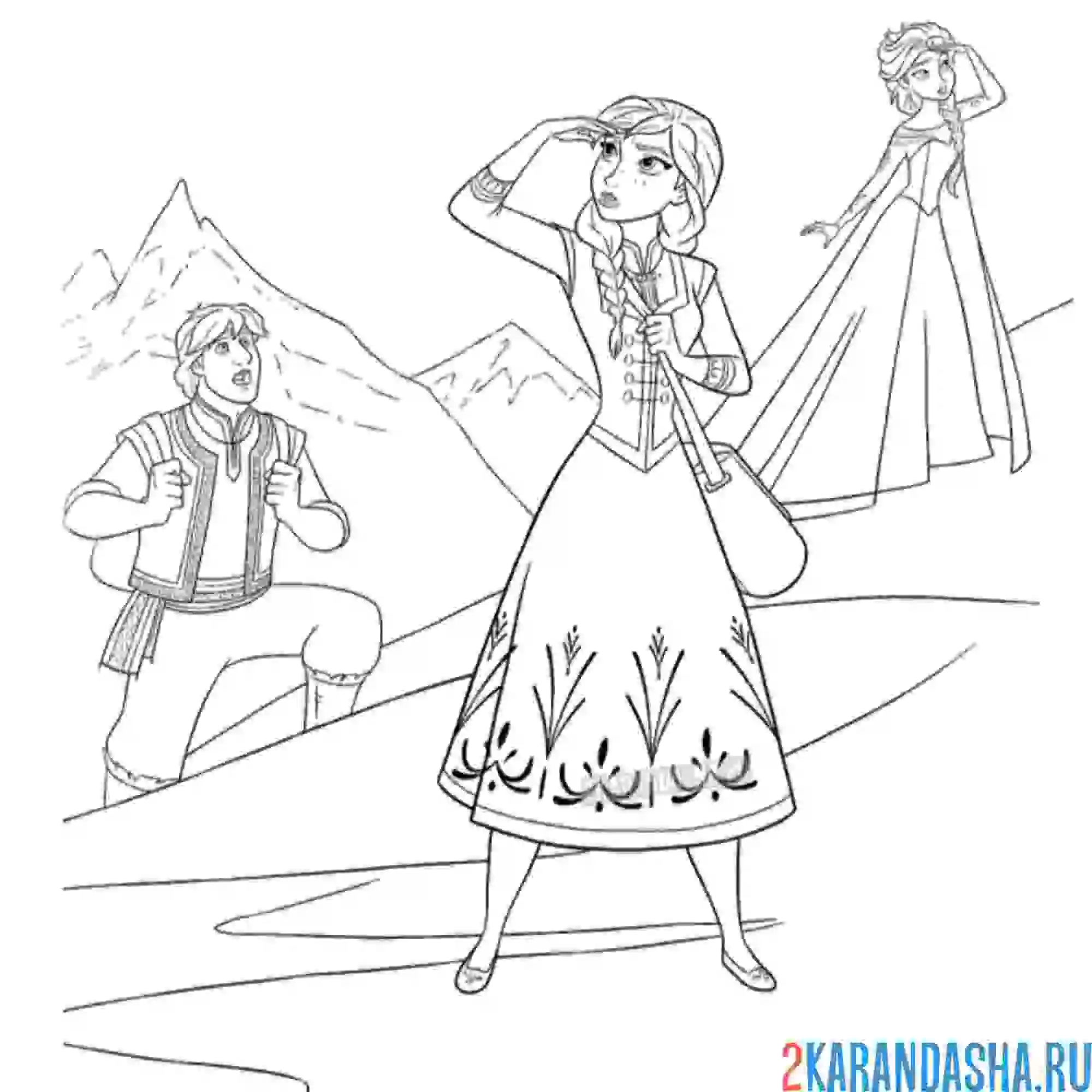 Раскраска анна, кристофф и эльза