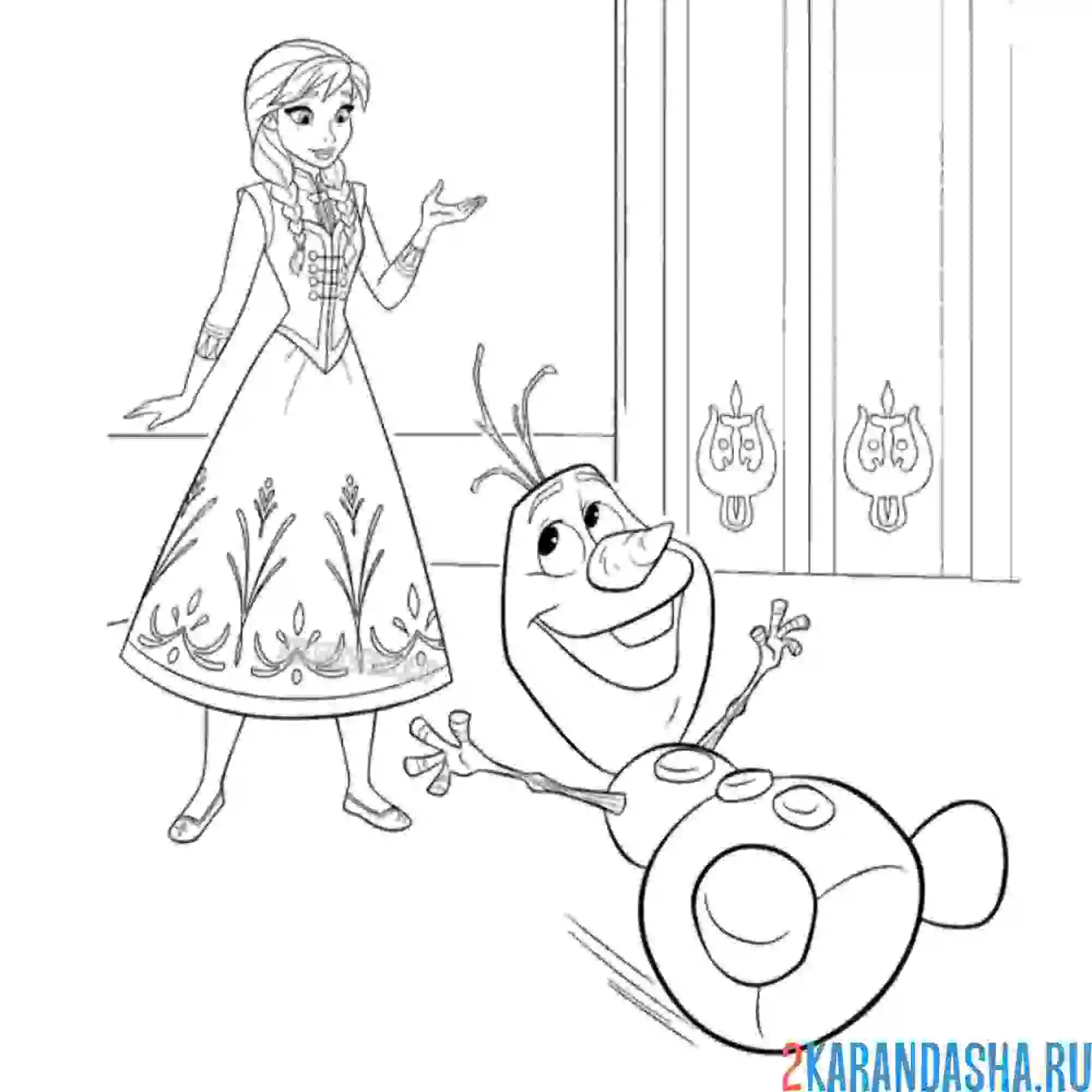 Раскраска анна и снеговик олаф