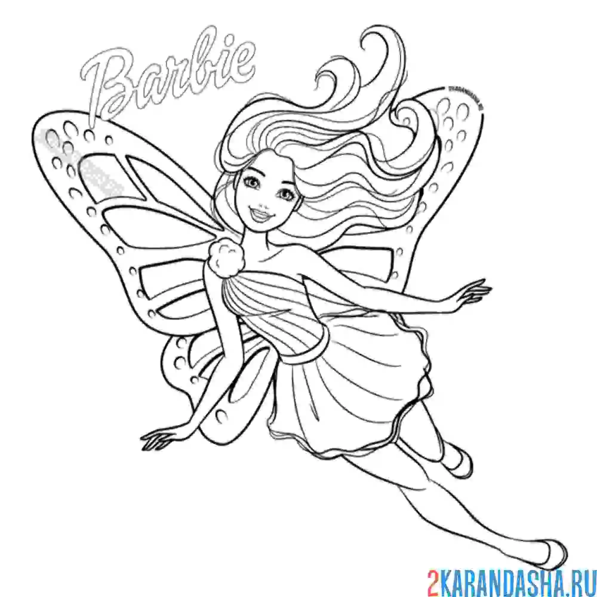 Раскраска барби фея принцесса