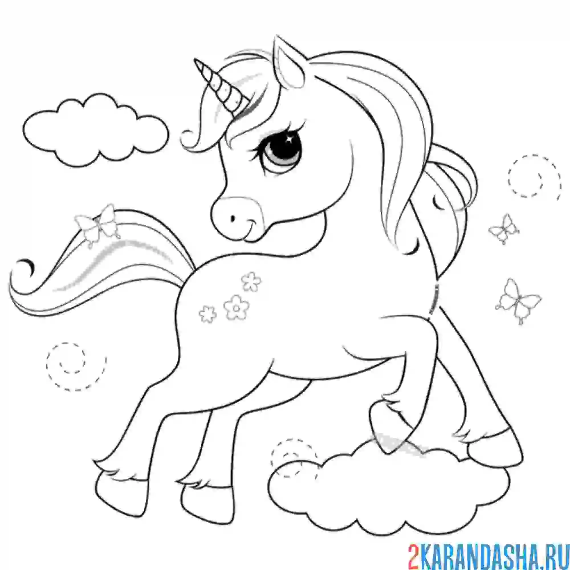 Раскраска единорожек с бабочками
