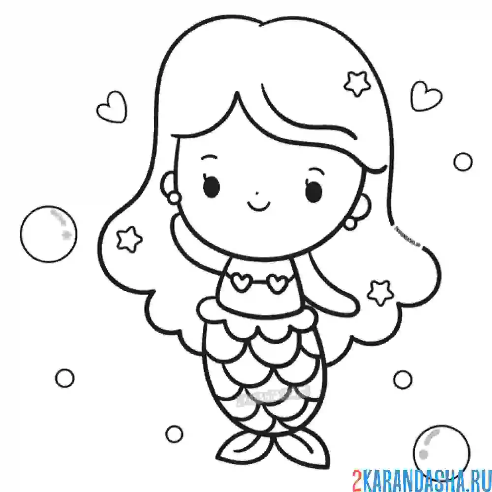 Раскраска маленькая русалка милашка для маленьких