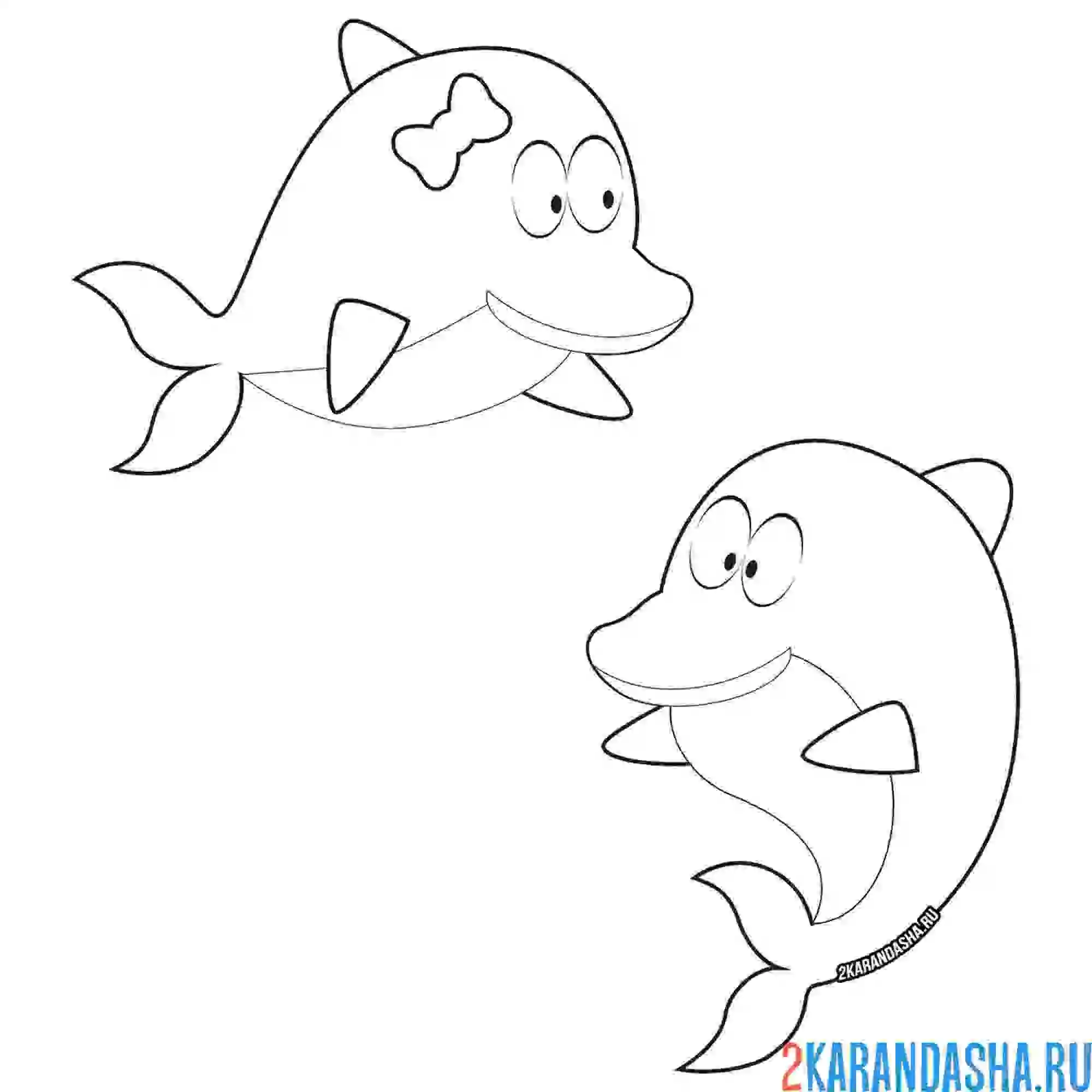 Раскраска мальчик и девочка дельфинята