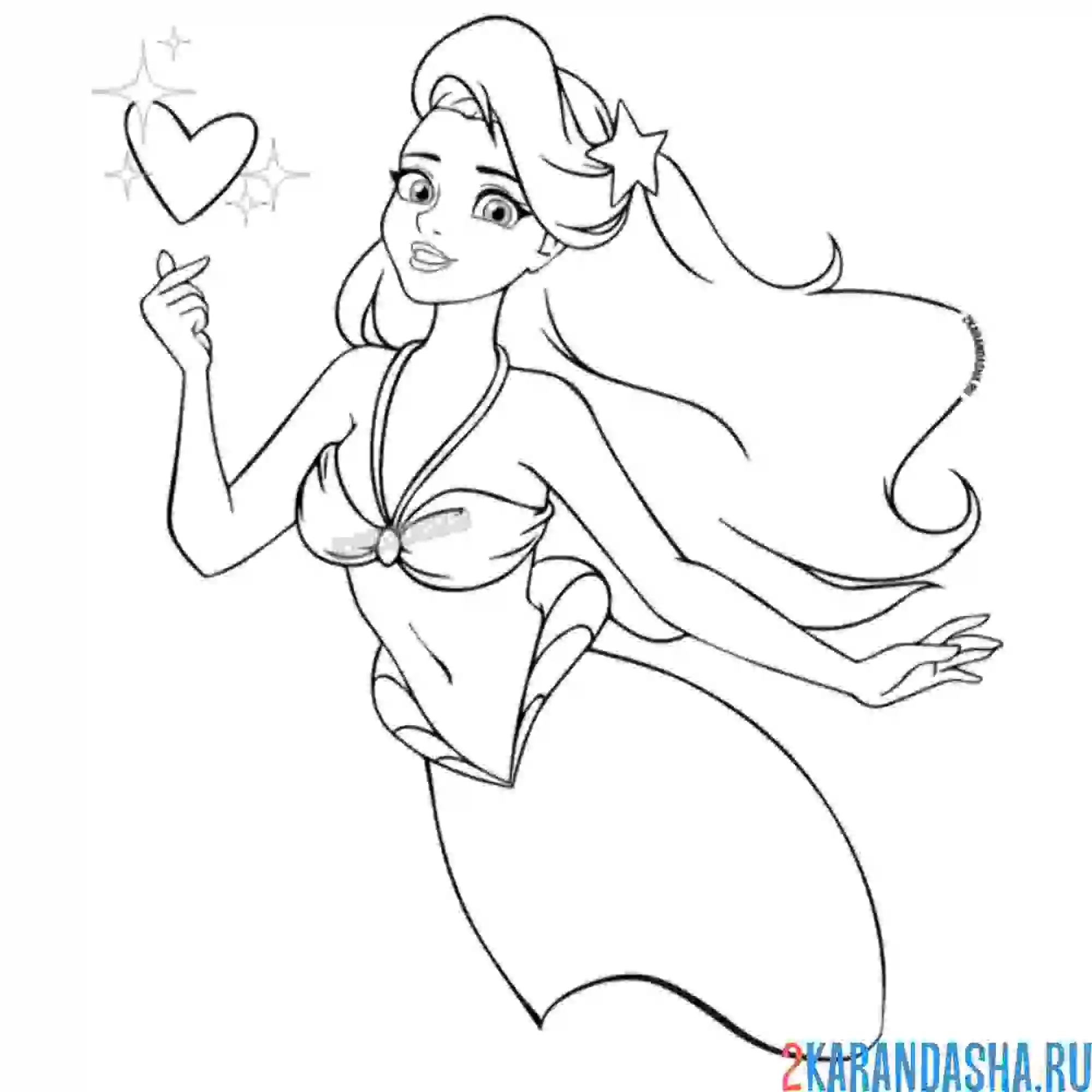 Раскраска очень красивая русалка, как барби