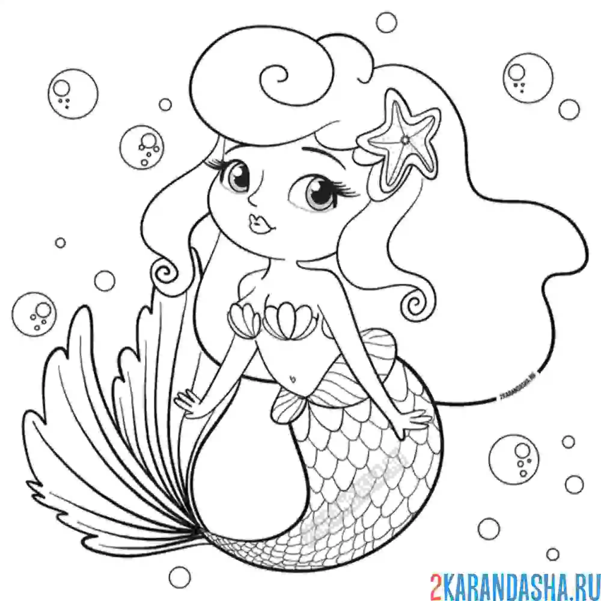 Раскраска красивая морская принцесса русалка