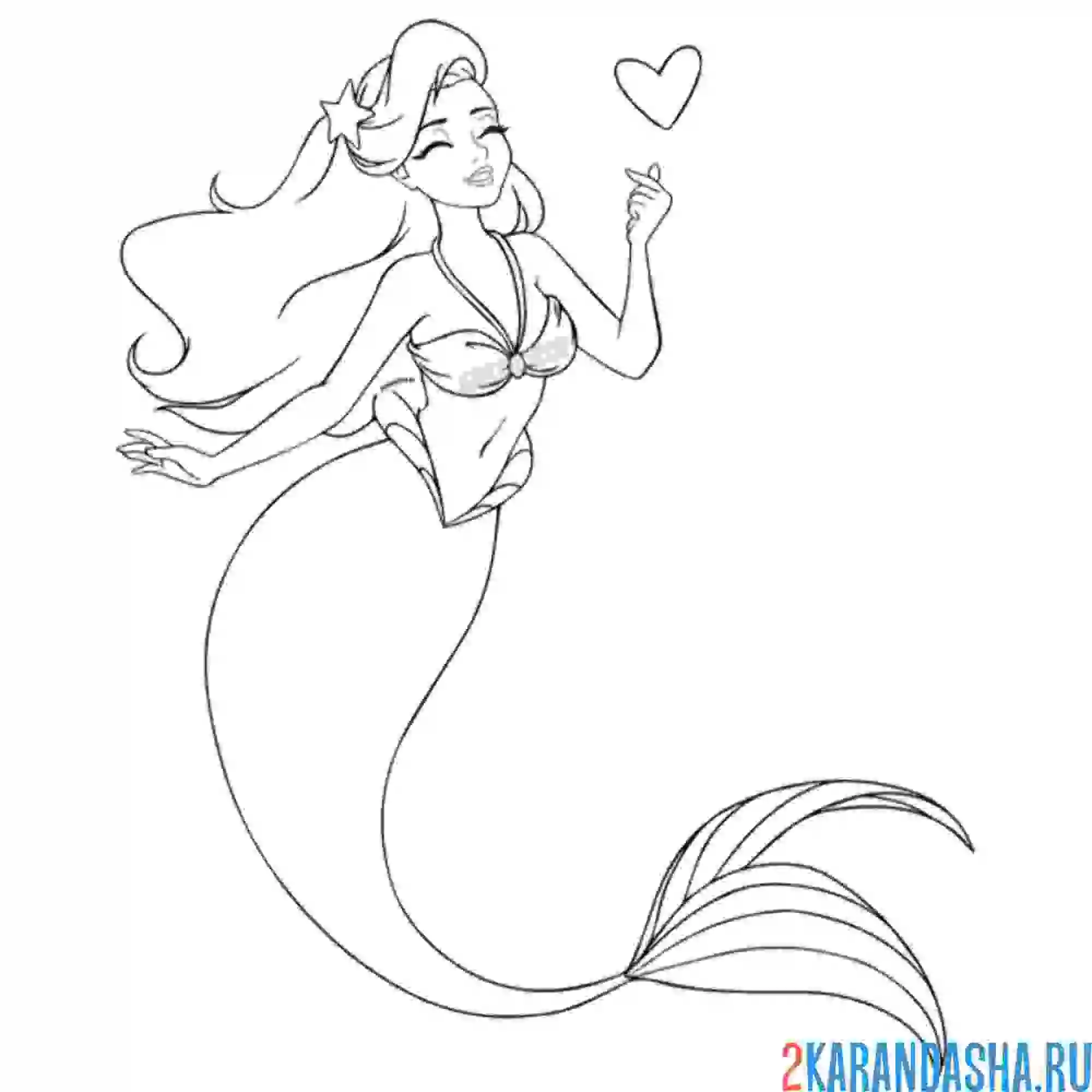 Раскраска русалка красивая девушка барби с хвостом