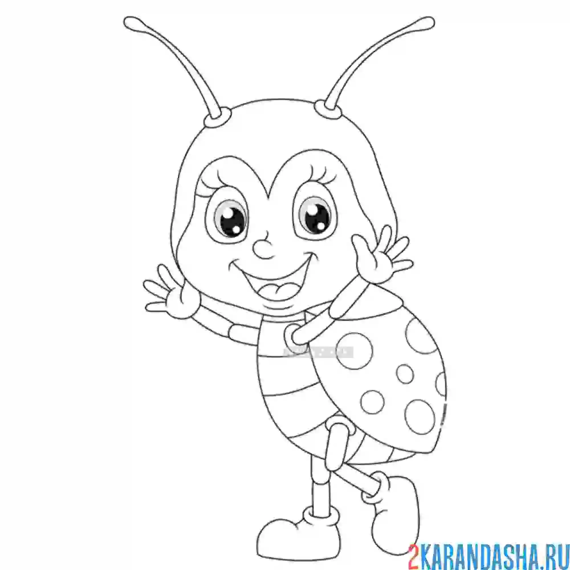 Раскраска милая девочка божья коровка