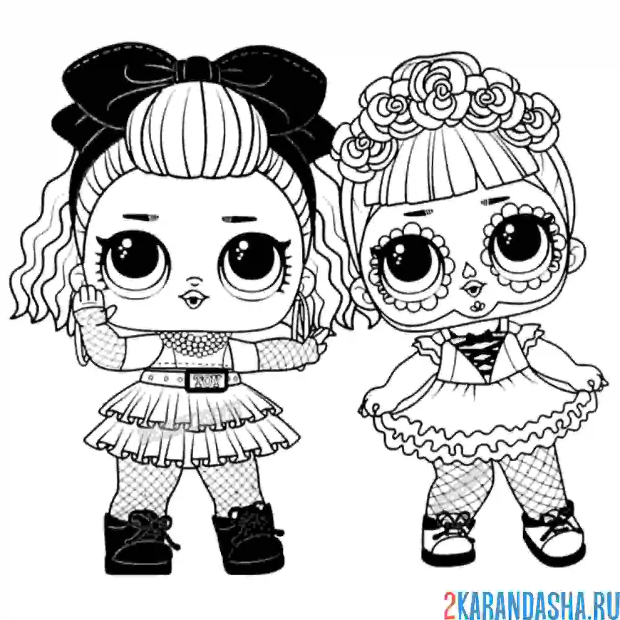 Раскраска куклы лол 80-е би би и беби бонито