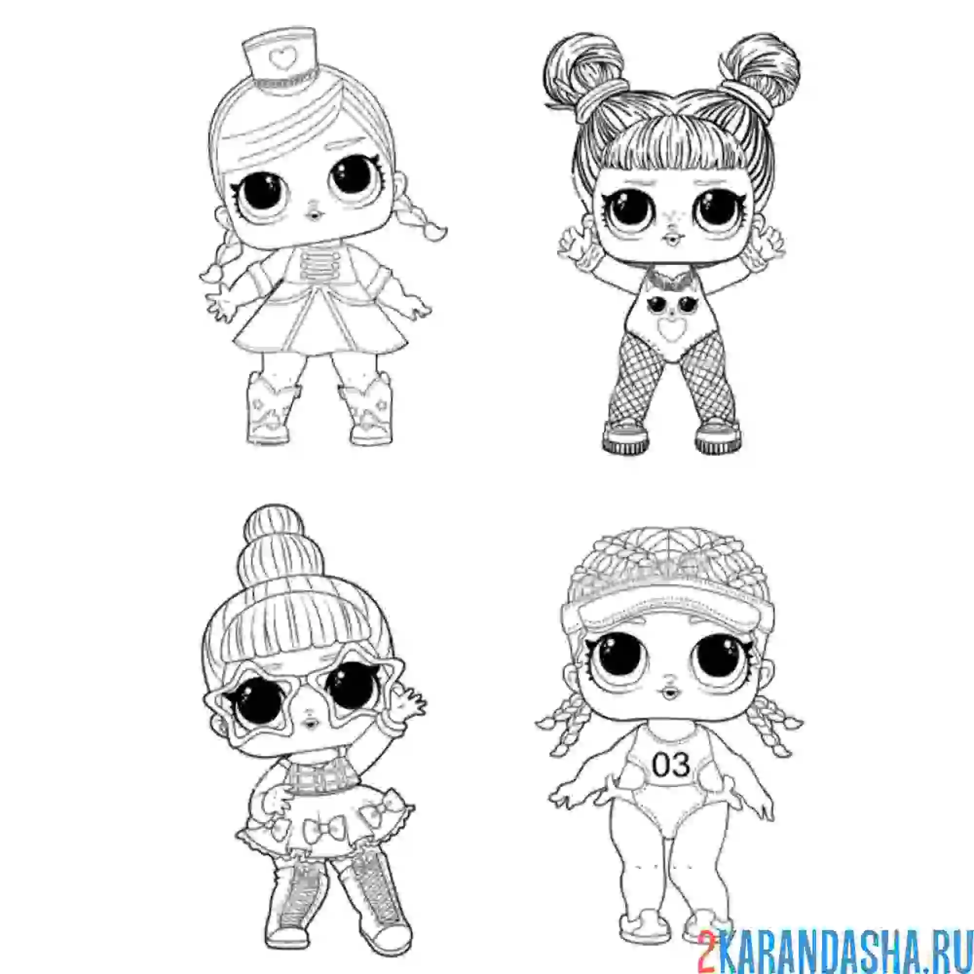Раскраска несколько кукол лол на одном листе