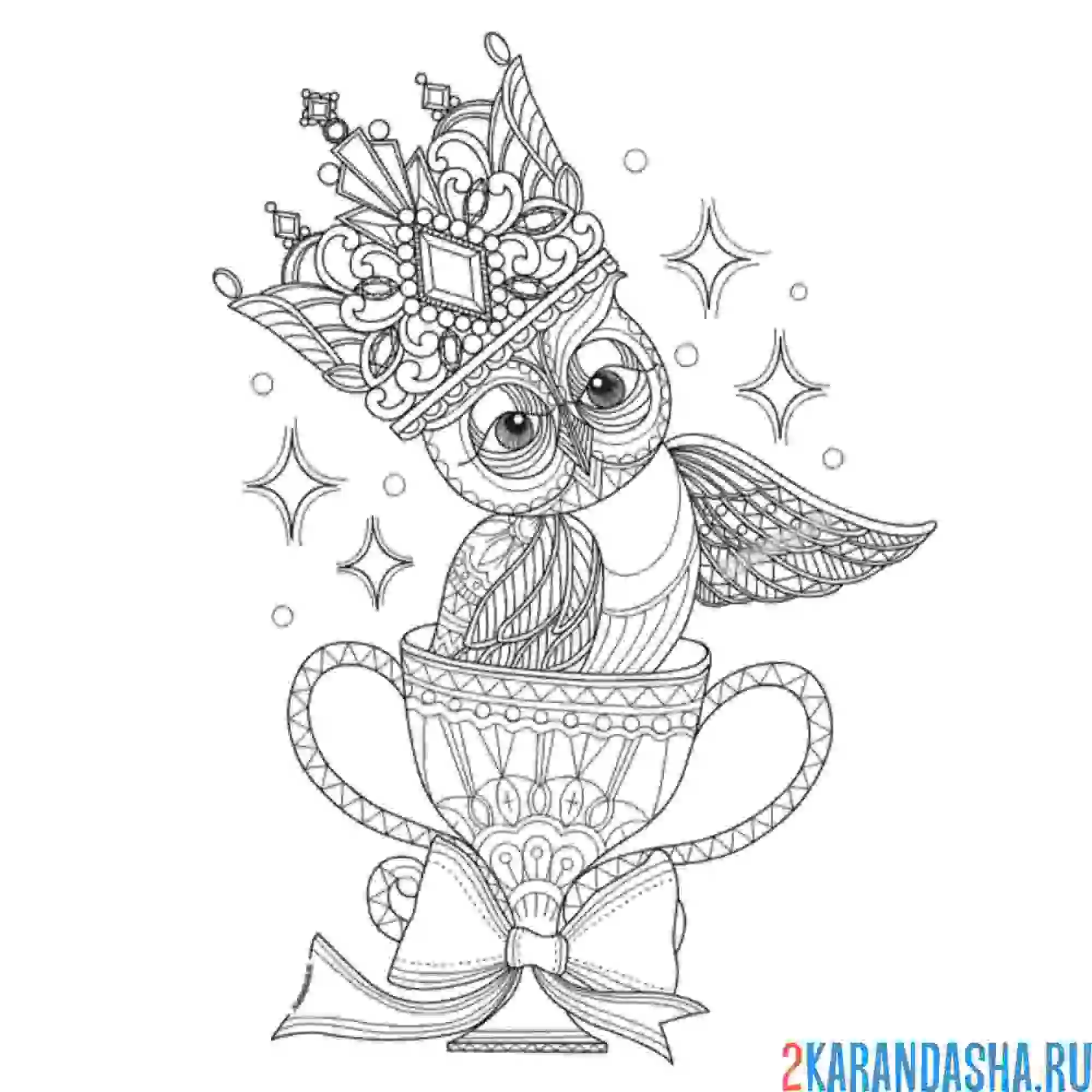 Раскраска сова в кубке