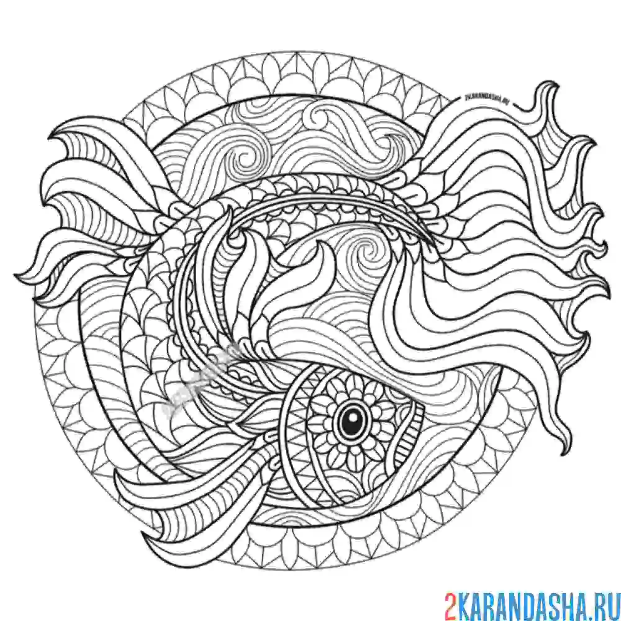 Раскраска рыбка в узорах