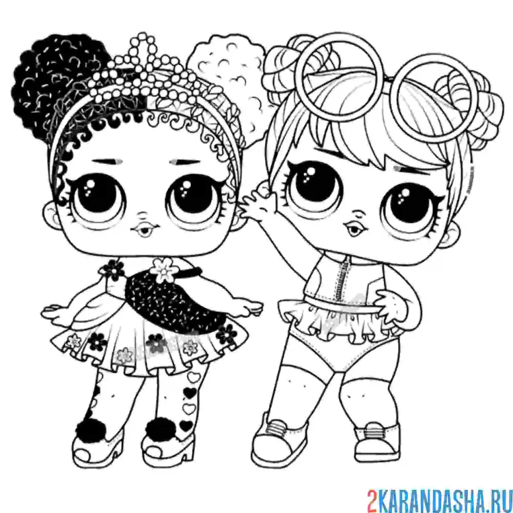 Раскраска куклы лол королева сердец и бон бон в очках