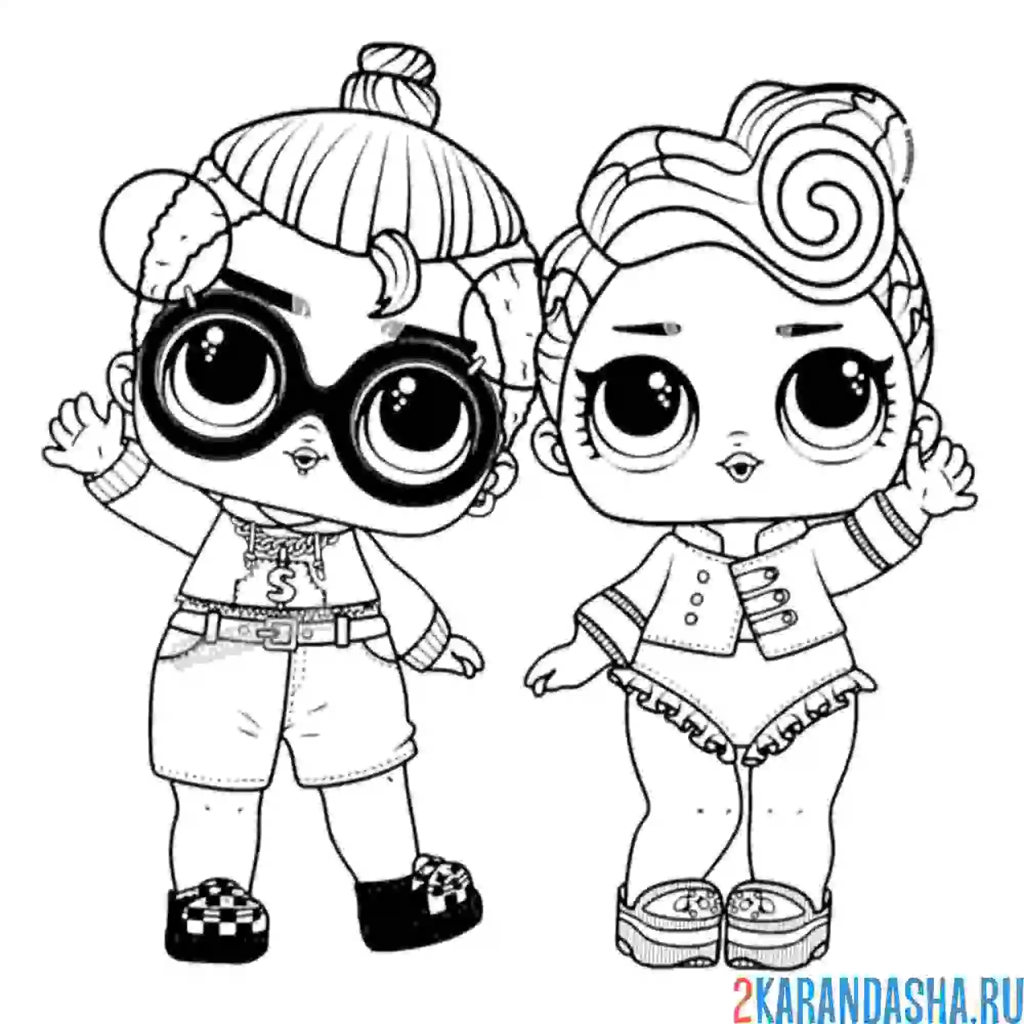 Раскраска две куклы лол мальчик block party b.b. и капитан би би