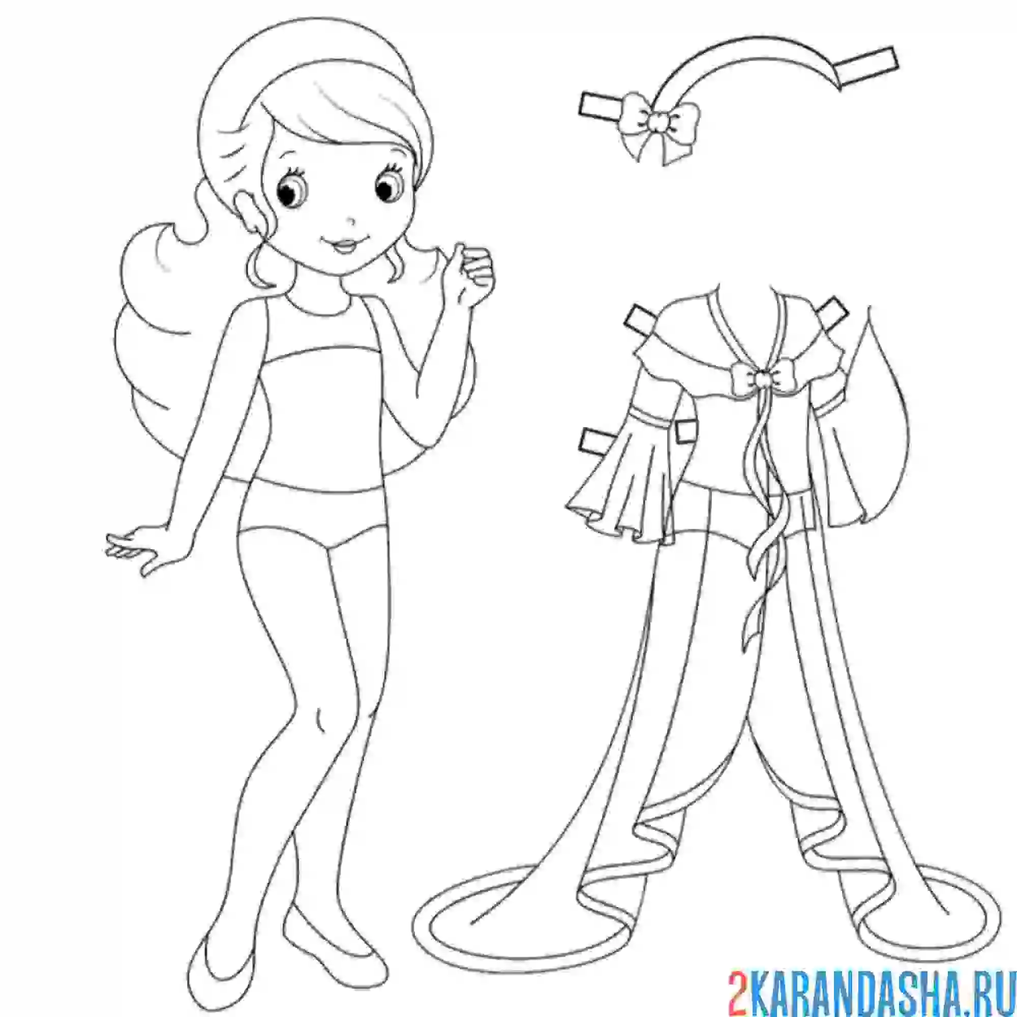 Раскраска бумажная кукла для вырезания маруся в одежде: пеньюар