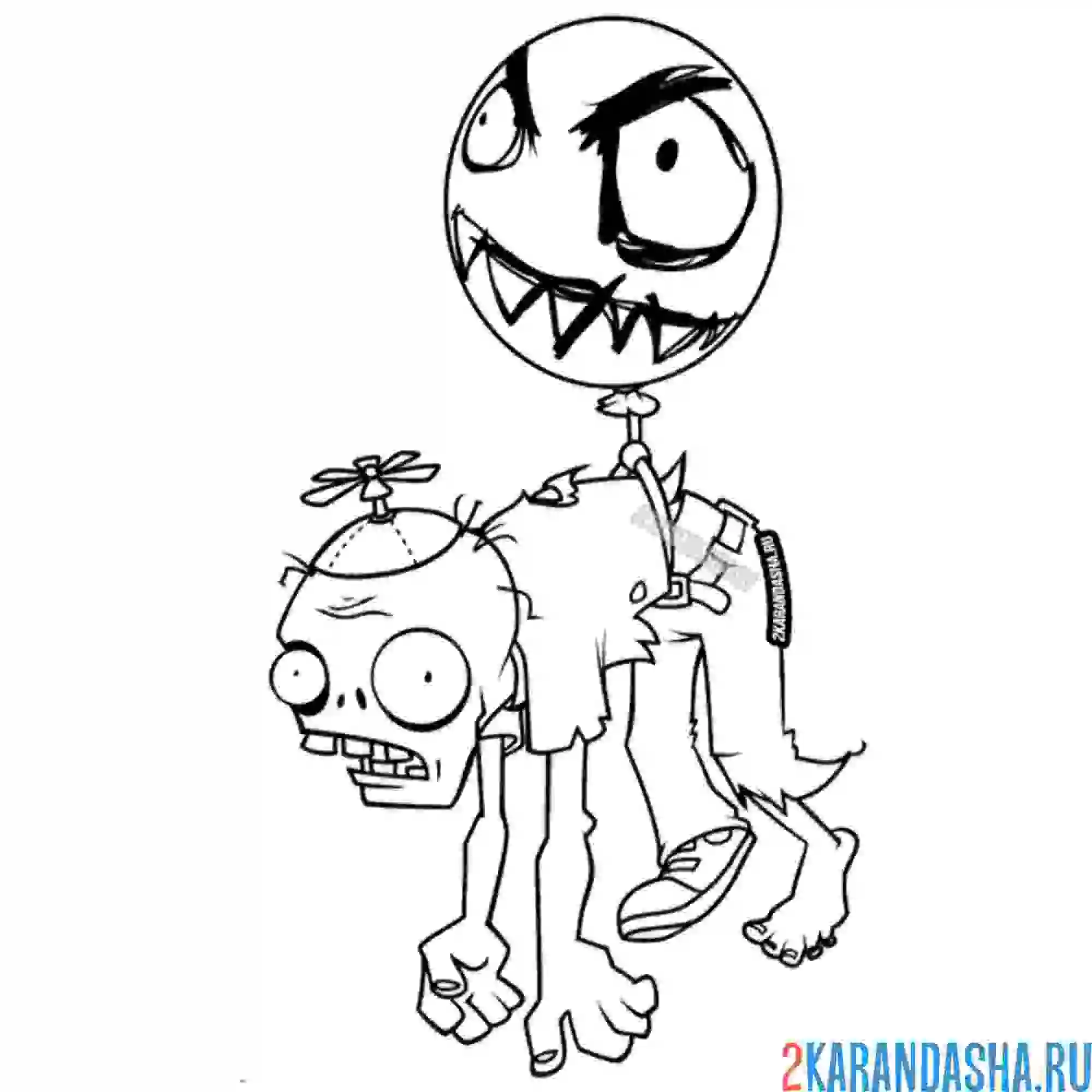 Раскраска зомби на воздушном шаре