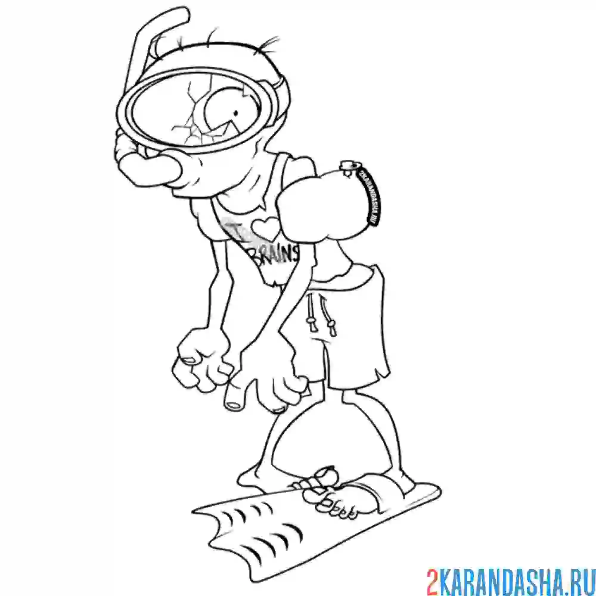 Раскраска зомби с трубкой и в маске