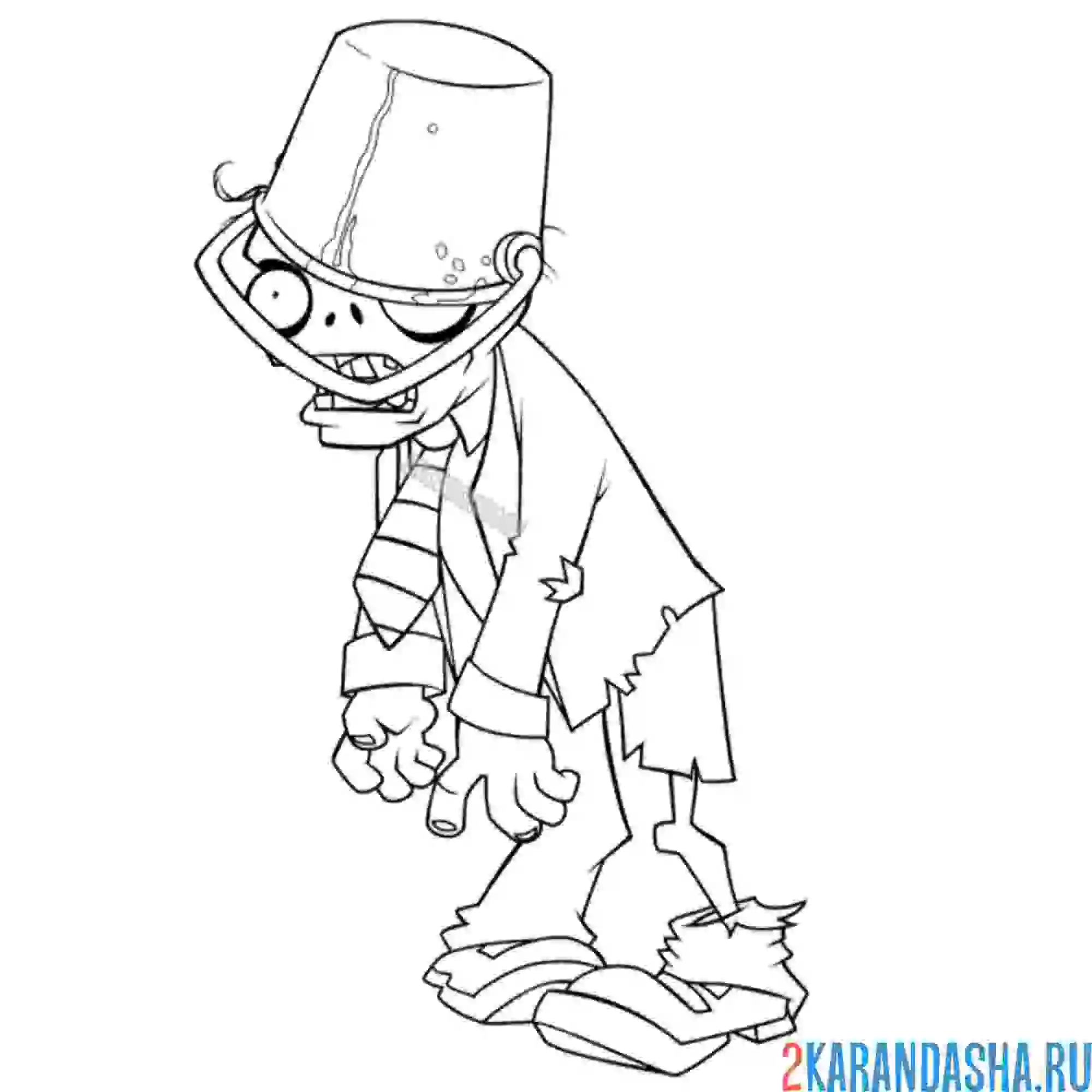 Раскраска зомби с ведром