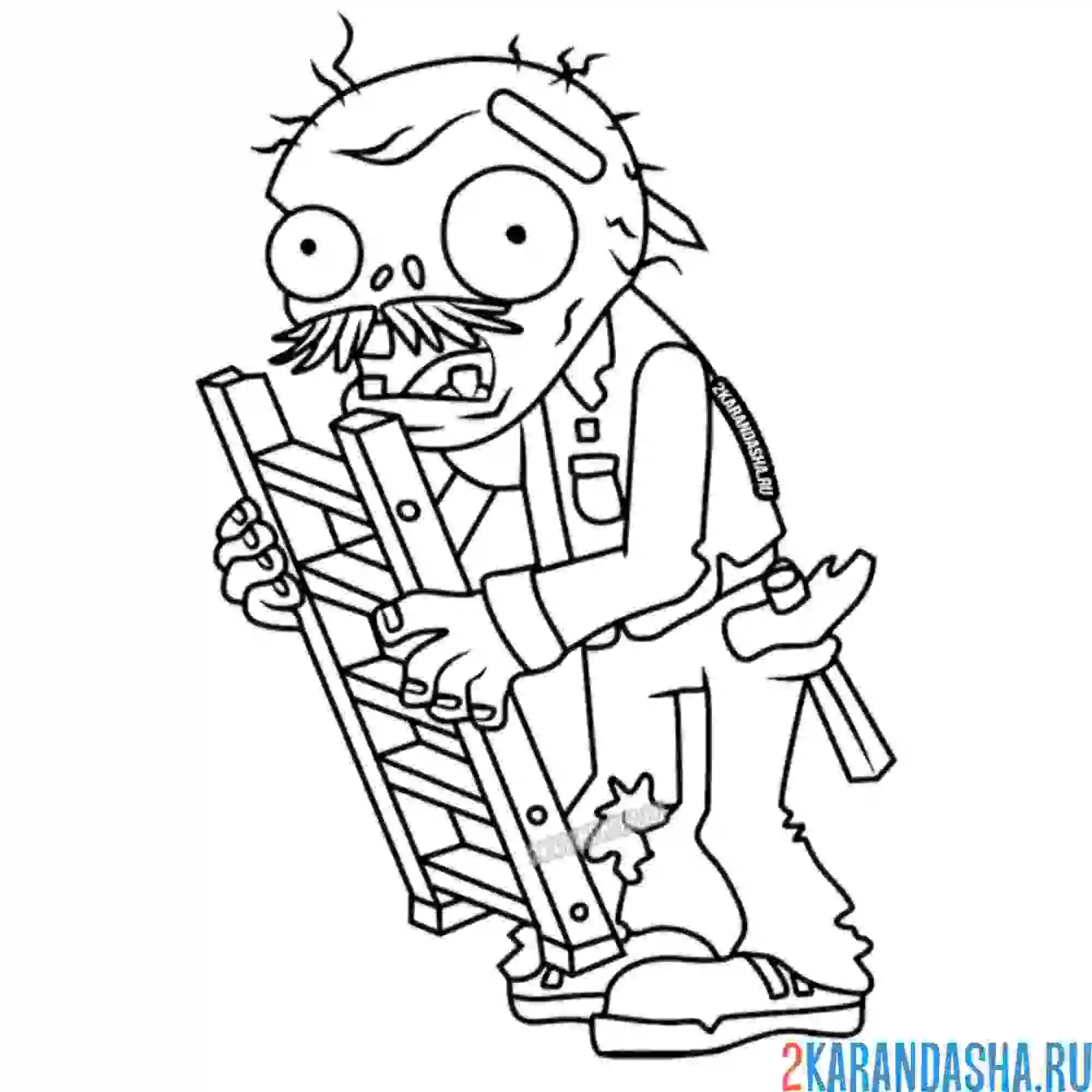 Раскраска зомби с лестницей