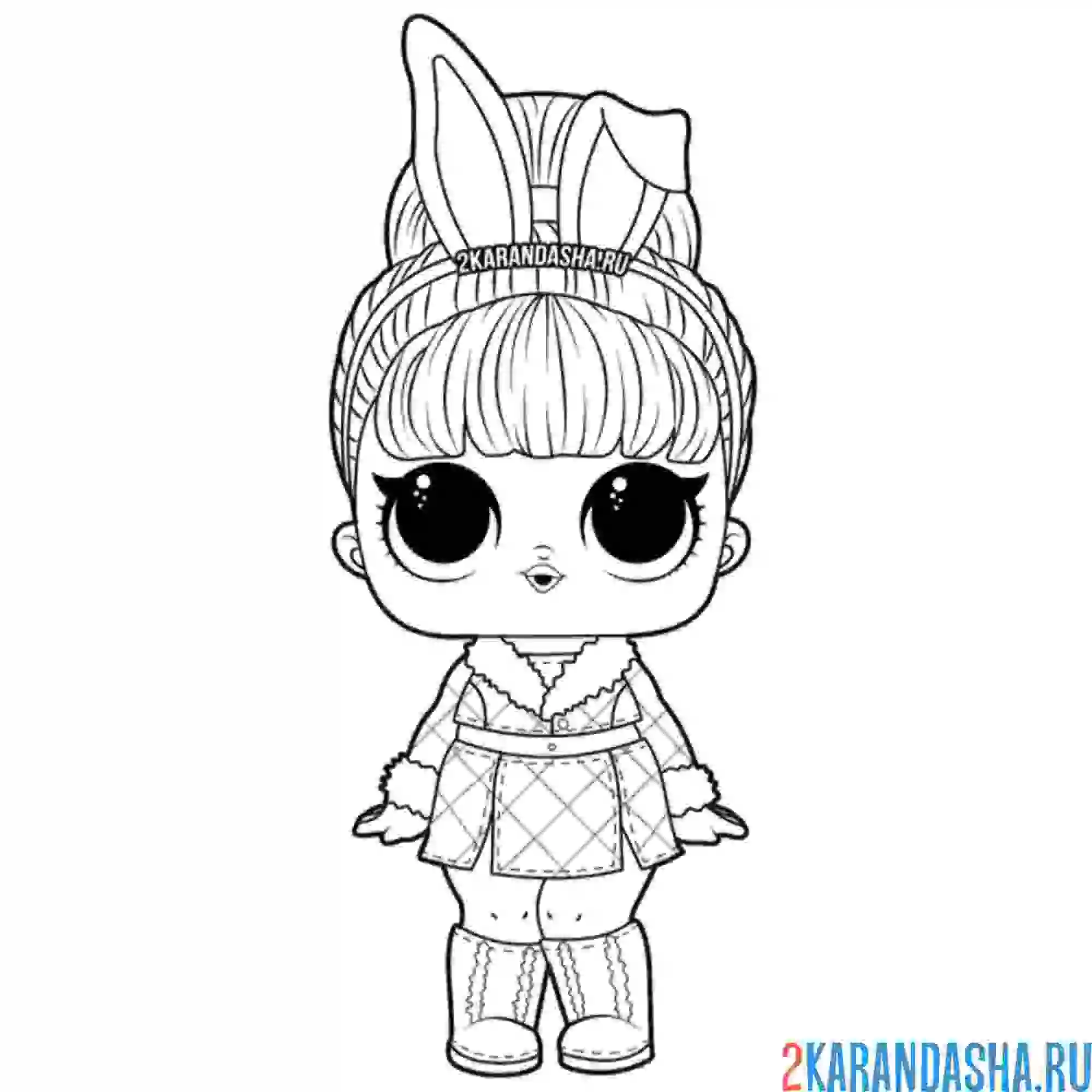 Раскраска кукла лол снежный зайчик, с ушками