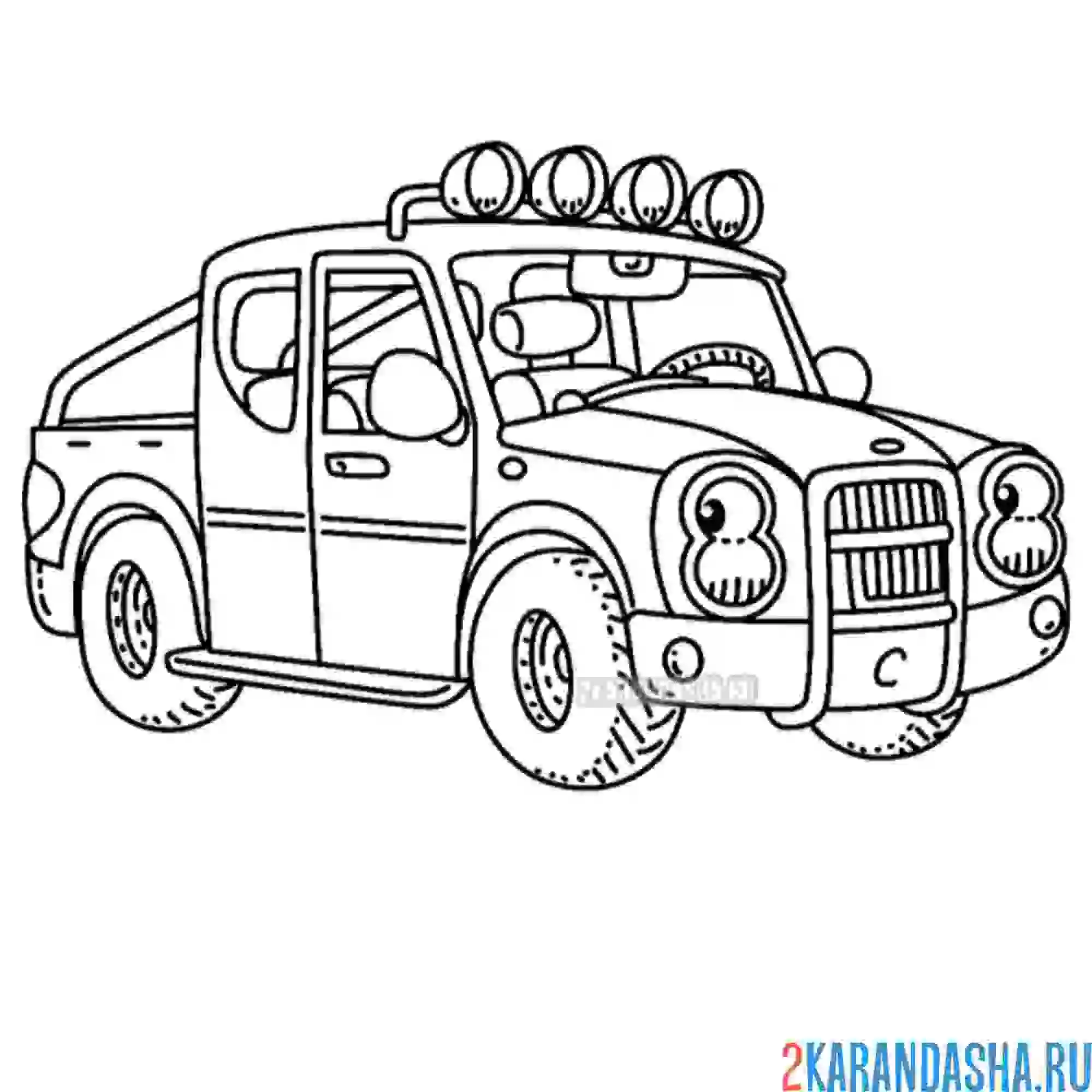 Раскраска пикап со светом на крыше