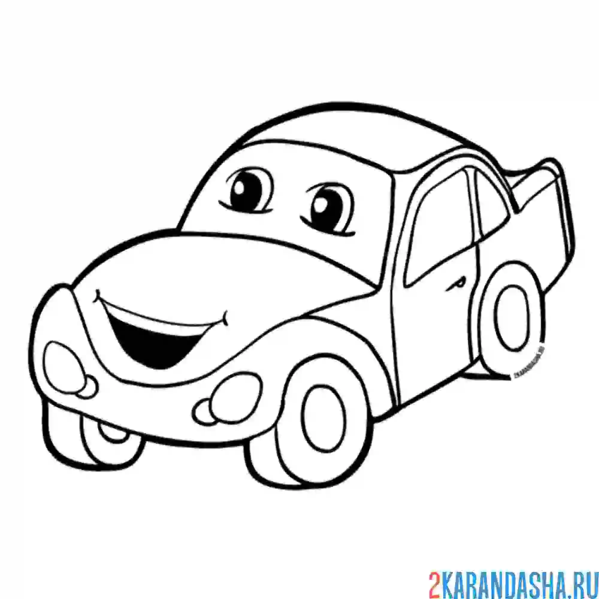 Раскраска городской седан с глазками и ртом