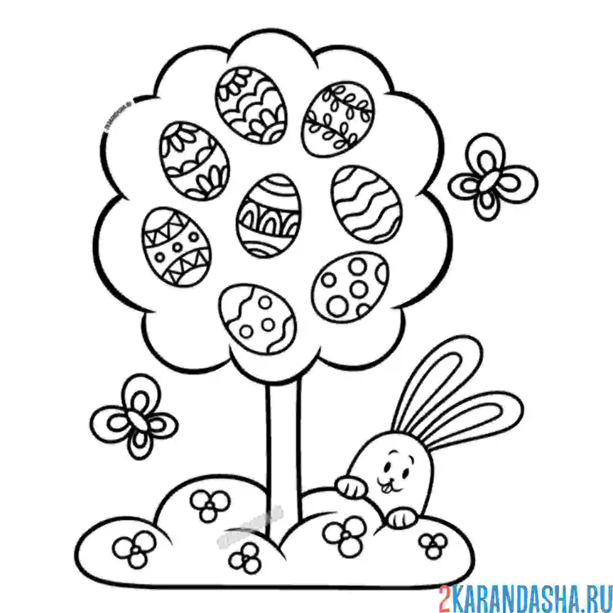 Раскраска праздничное дерево с яичками