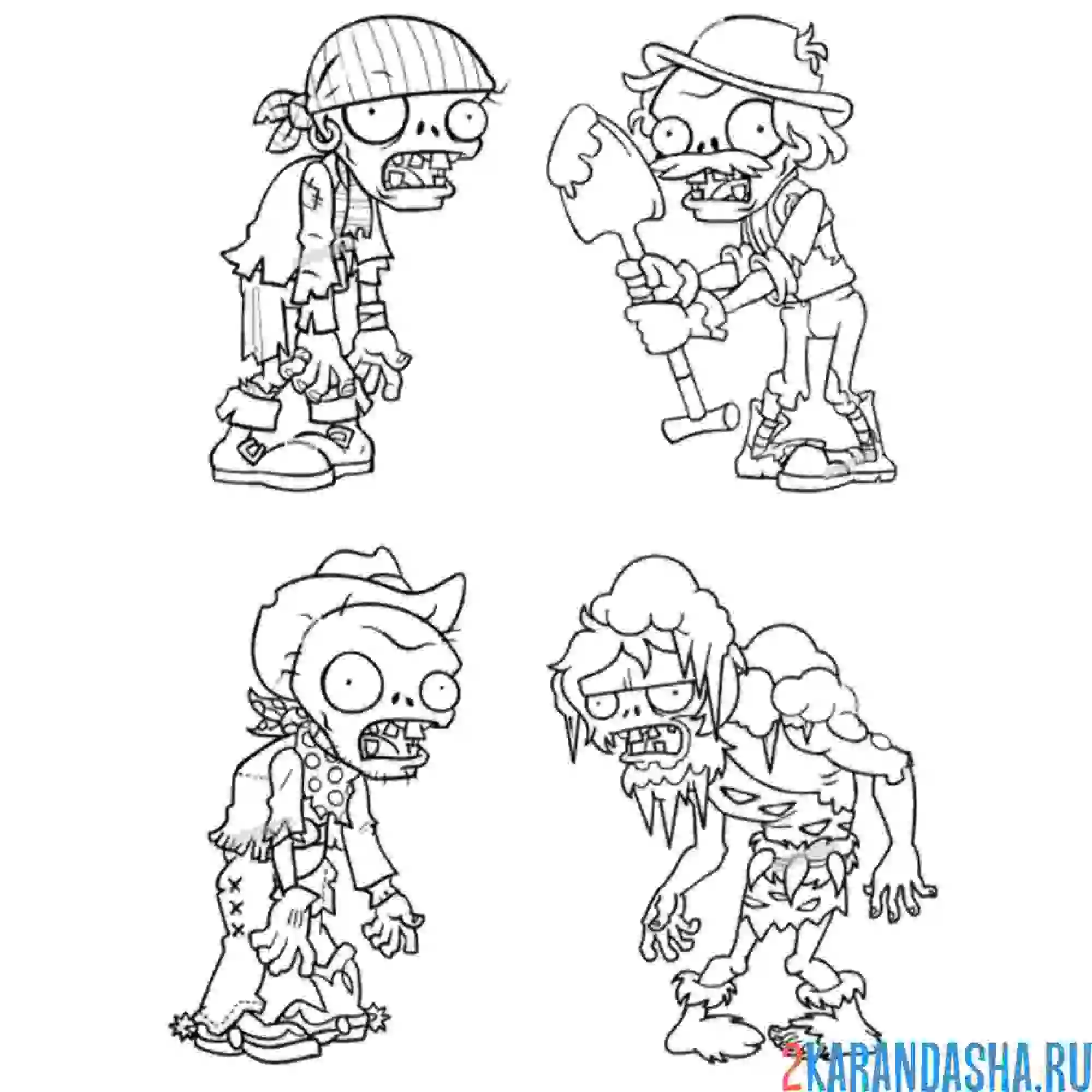 Раскраска разные зомби
