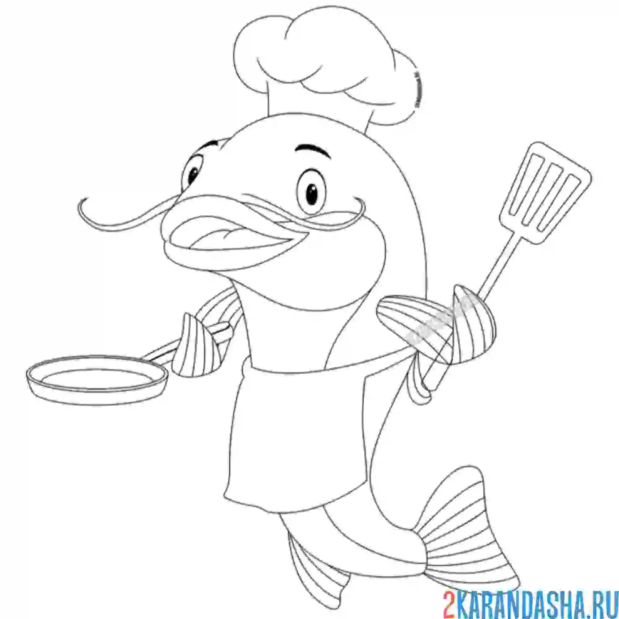 Раскраска забавный сом повар - рыба