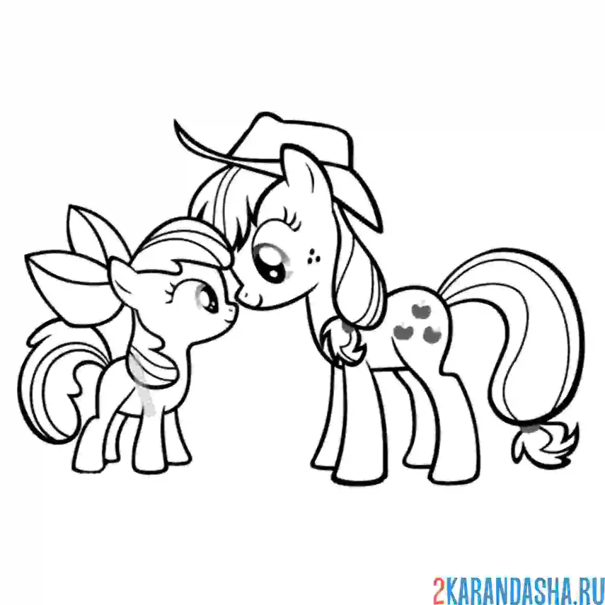 Раскраска эппл джек и маленькая эппл блум