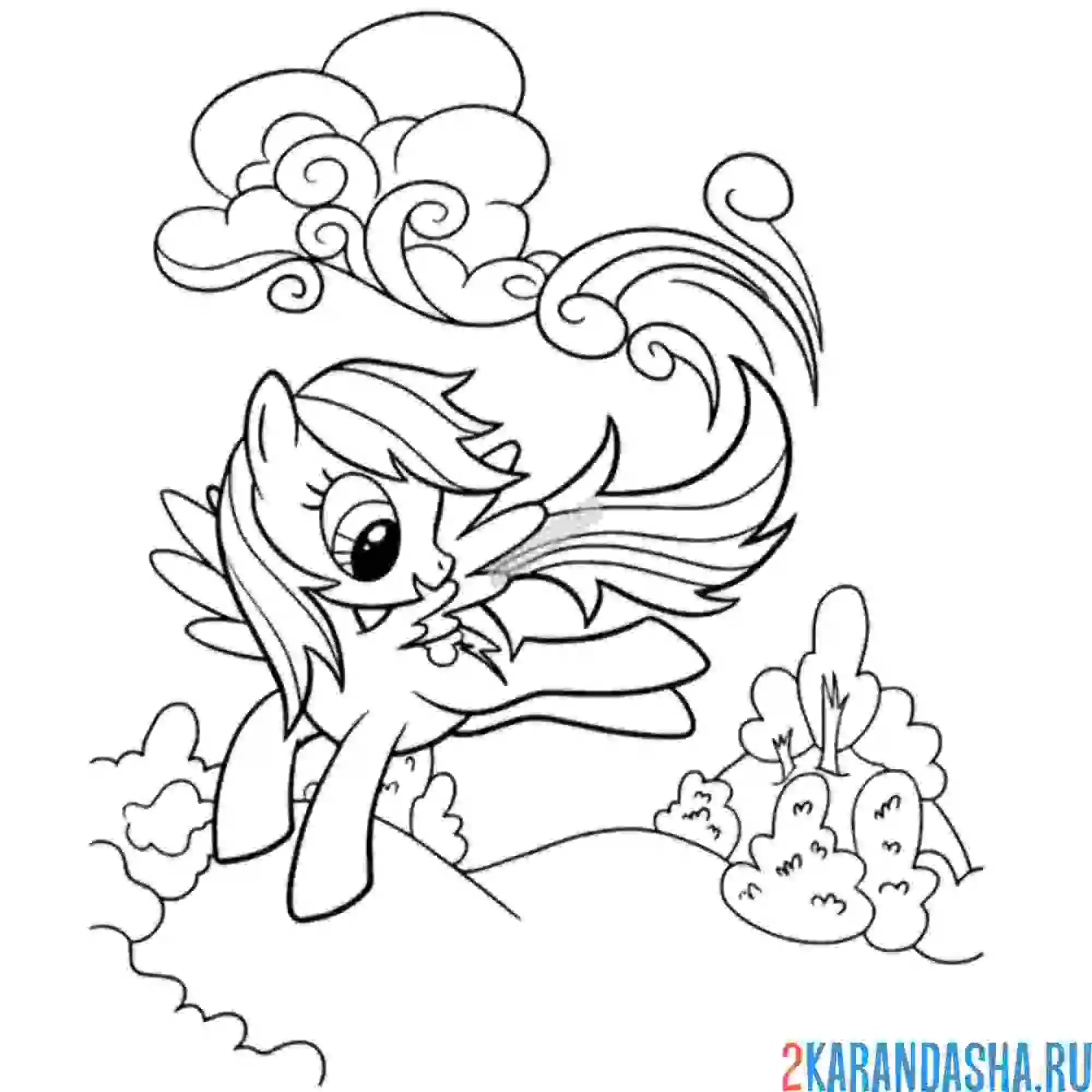 Раскраска радуга дэш летит над лесом