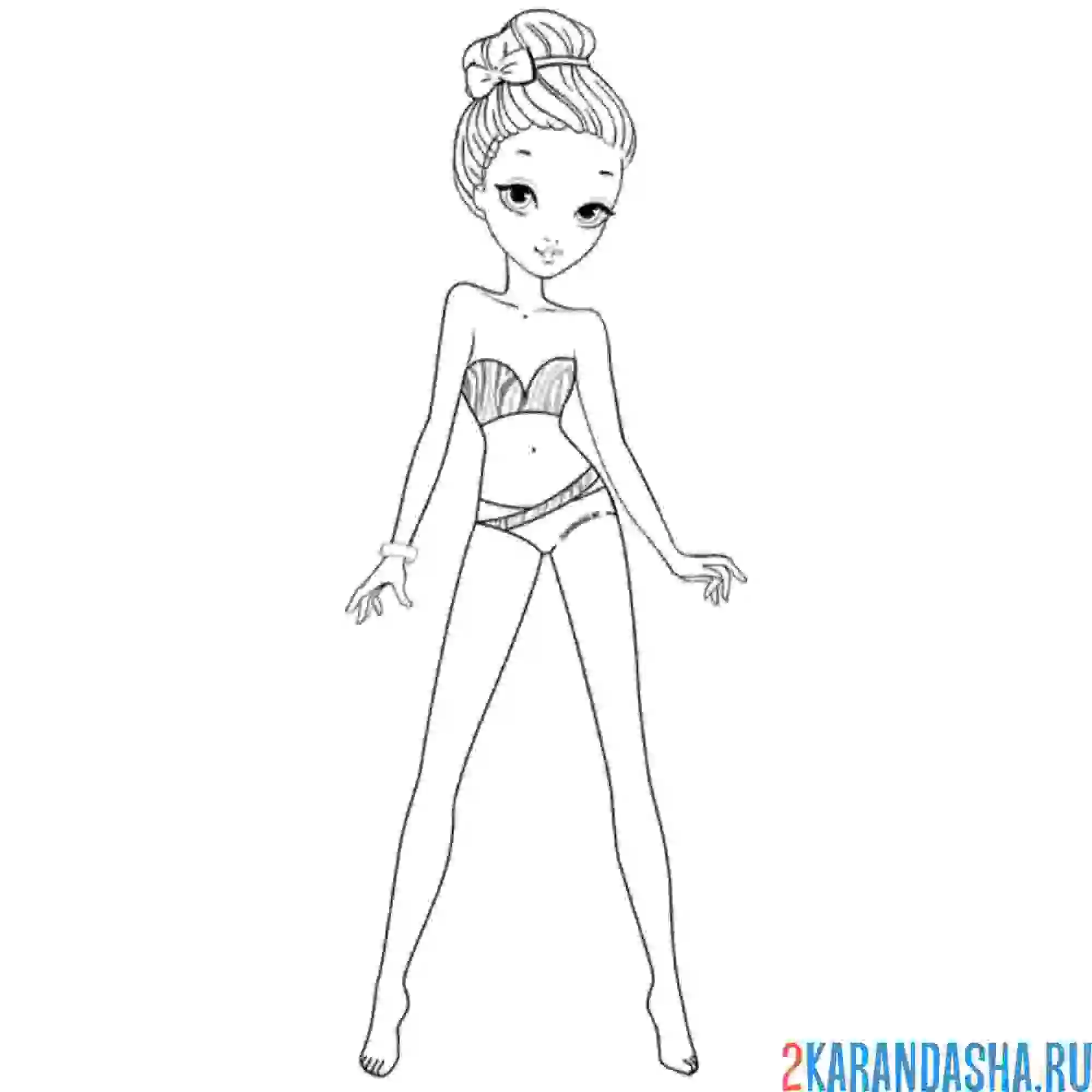 Раскраска бумажная кукла для вырезания злата в купальнике без одежды